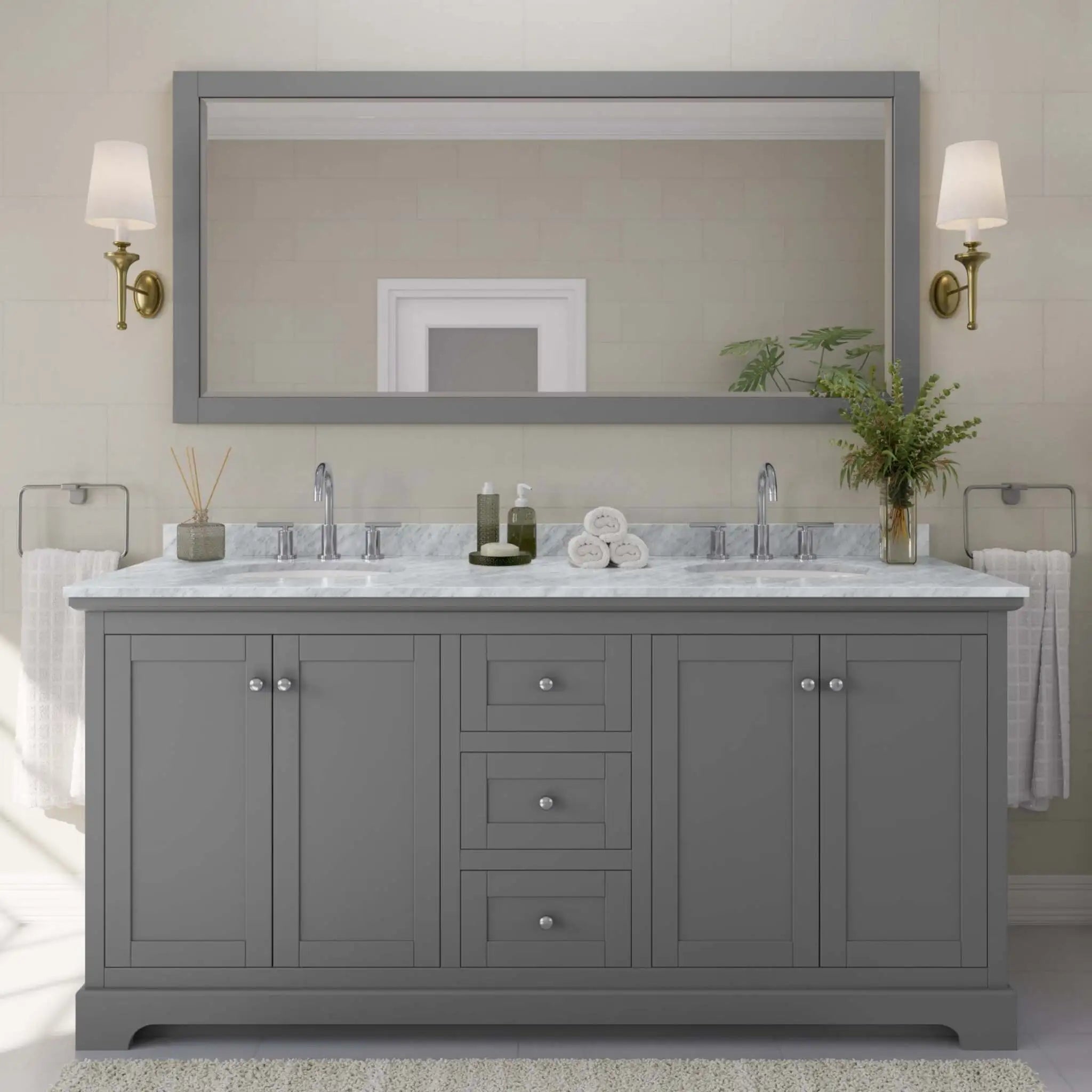 72" Avery Double Bathroom Vanity in Dark Gray with Polished Chrome Trim by Wyndham