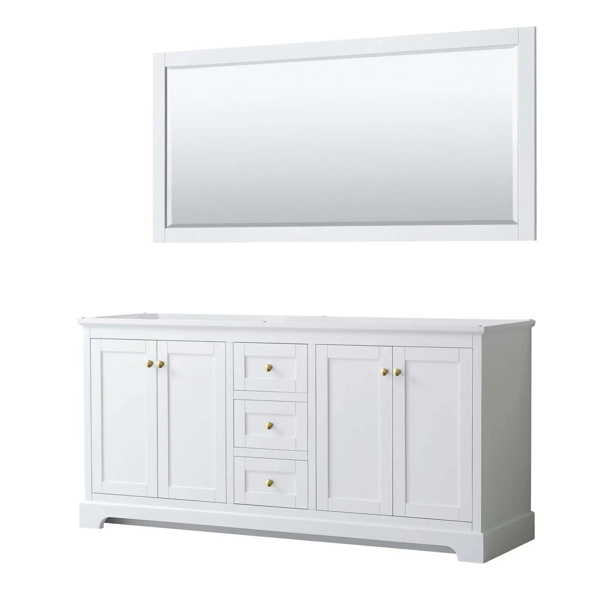 72" Avery Double Bathroom Vanity in White with Brushed Gold Trim & 70" Mirror by Wyndham
