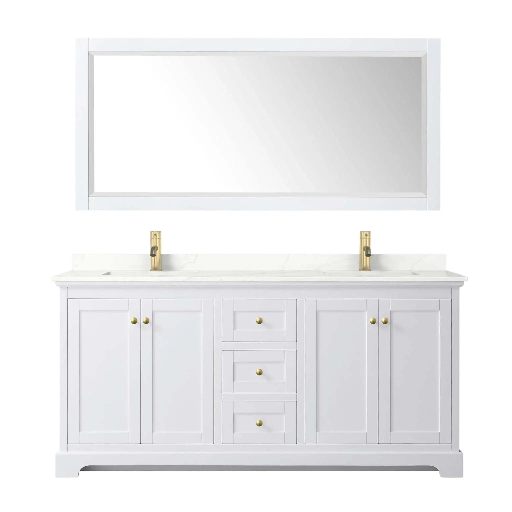 72" Avery Double Bathroom Vanity in White with Brushed Gold Trim & 70" Mirror by Wyndham