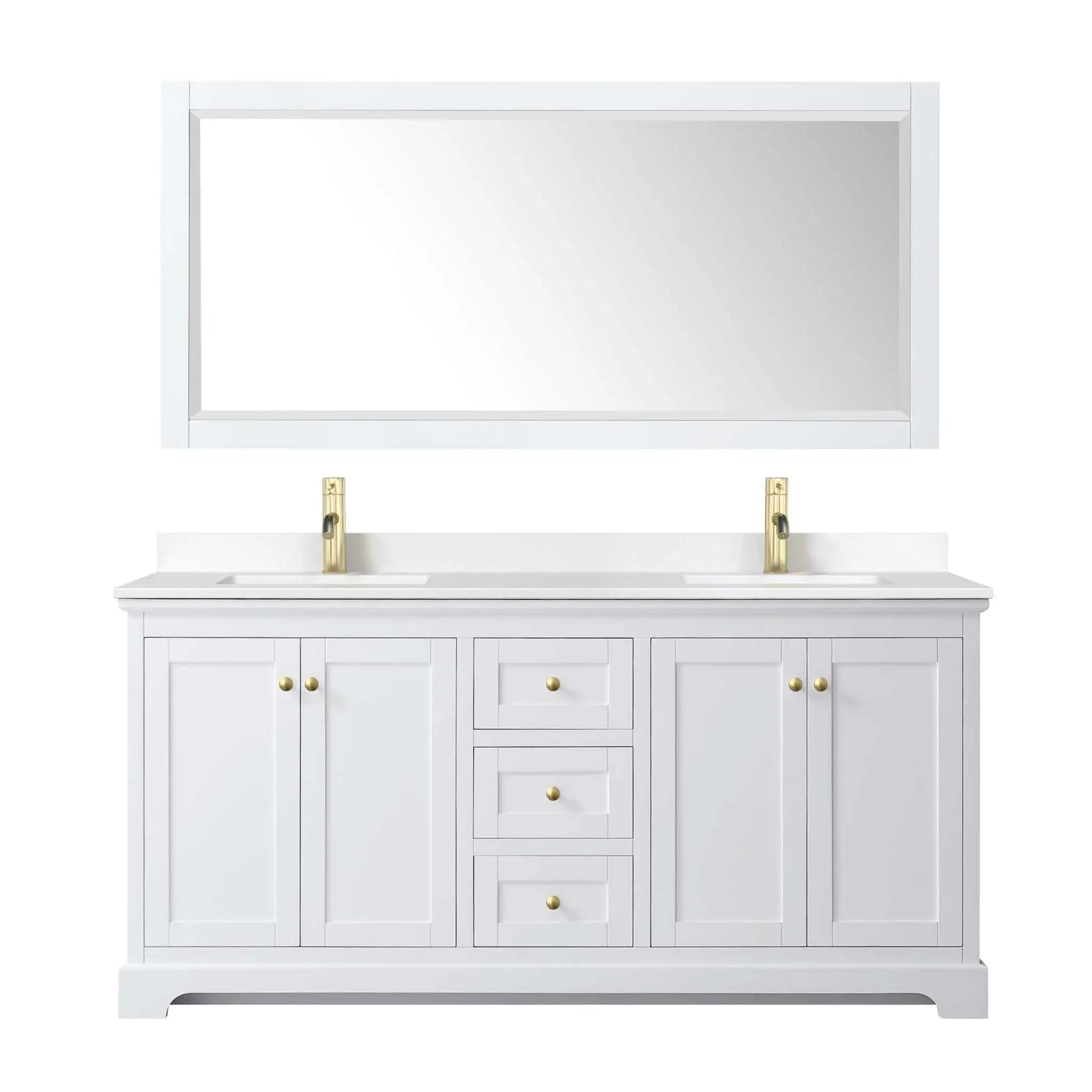 72" Avery Double Bathroom Vanity in White with Brushed Gold Trim & 70" Mirror by Wyndham