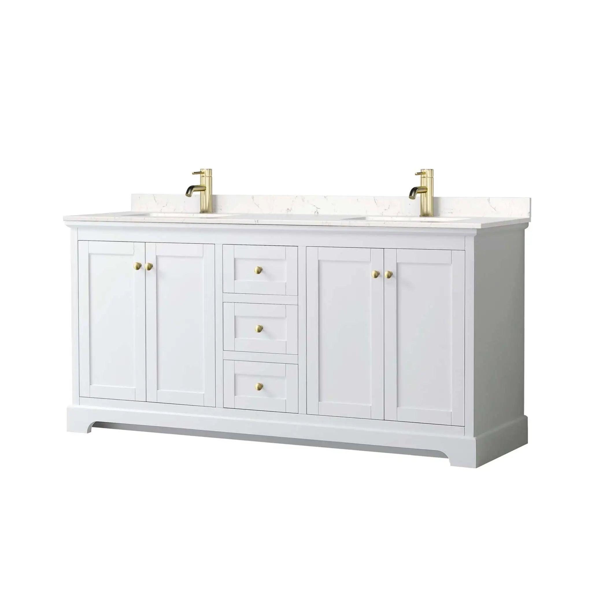 72" Avery Double Bathroom Vanity in White with Brushed Gold Trim by Wyndham