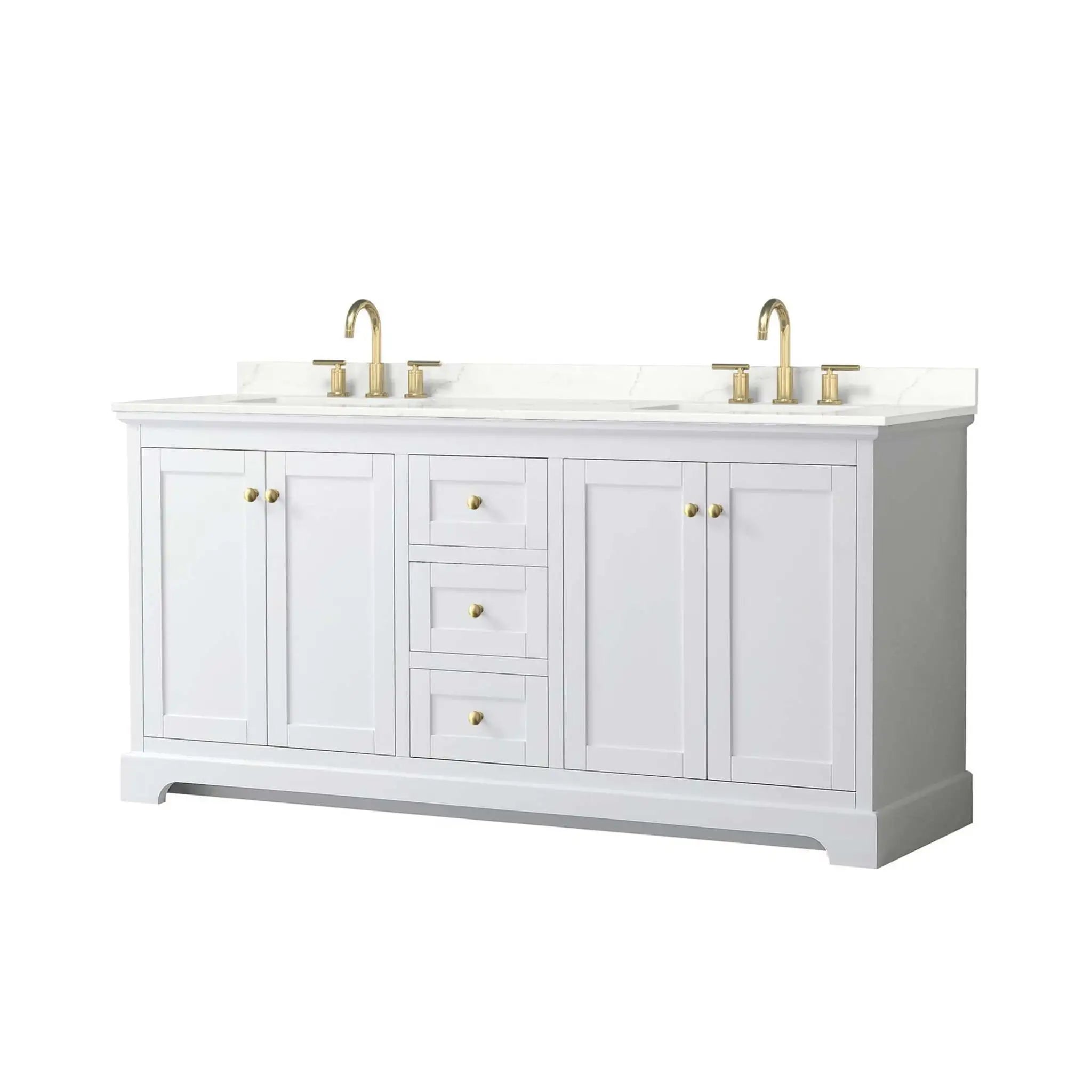 72" Avery Double Bathroom Vanity in White with Brushed Gold Trim by Wyndham