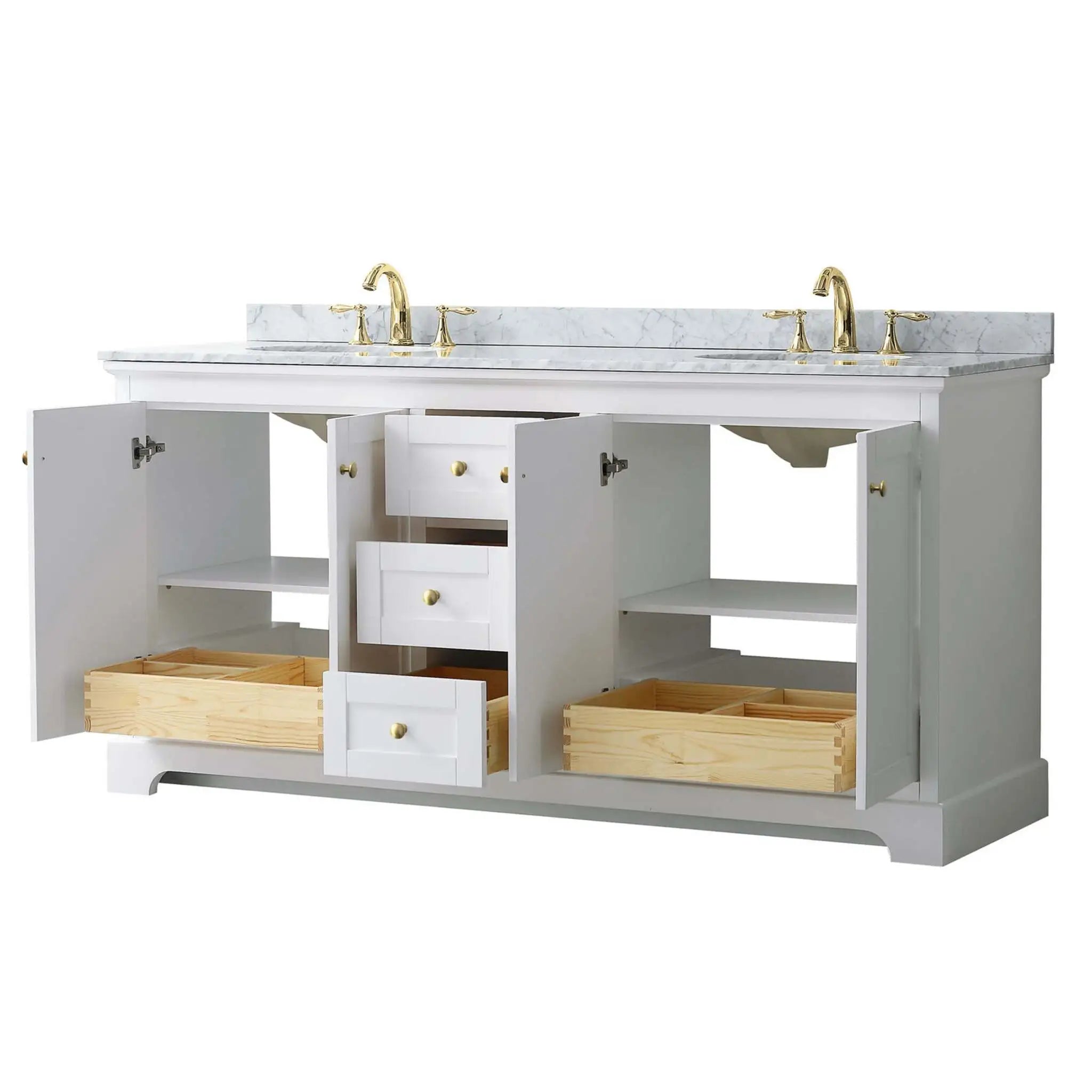 72" Avery Double Bathroom Vanity in White with Brushed Gold Trim by Wyndham