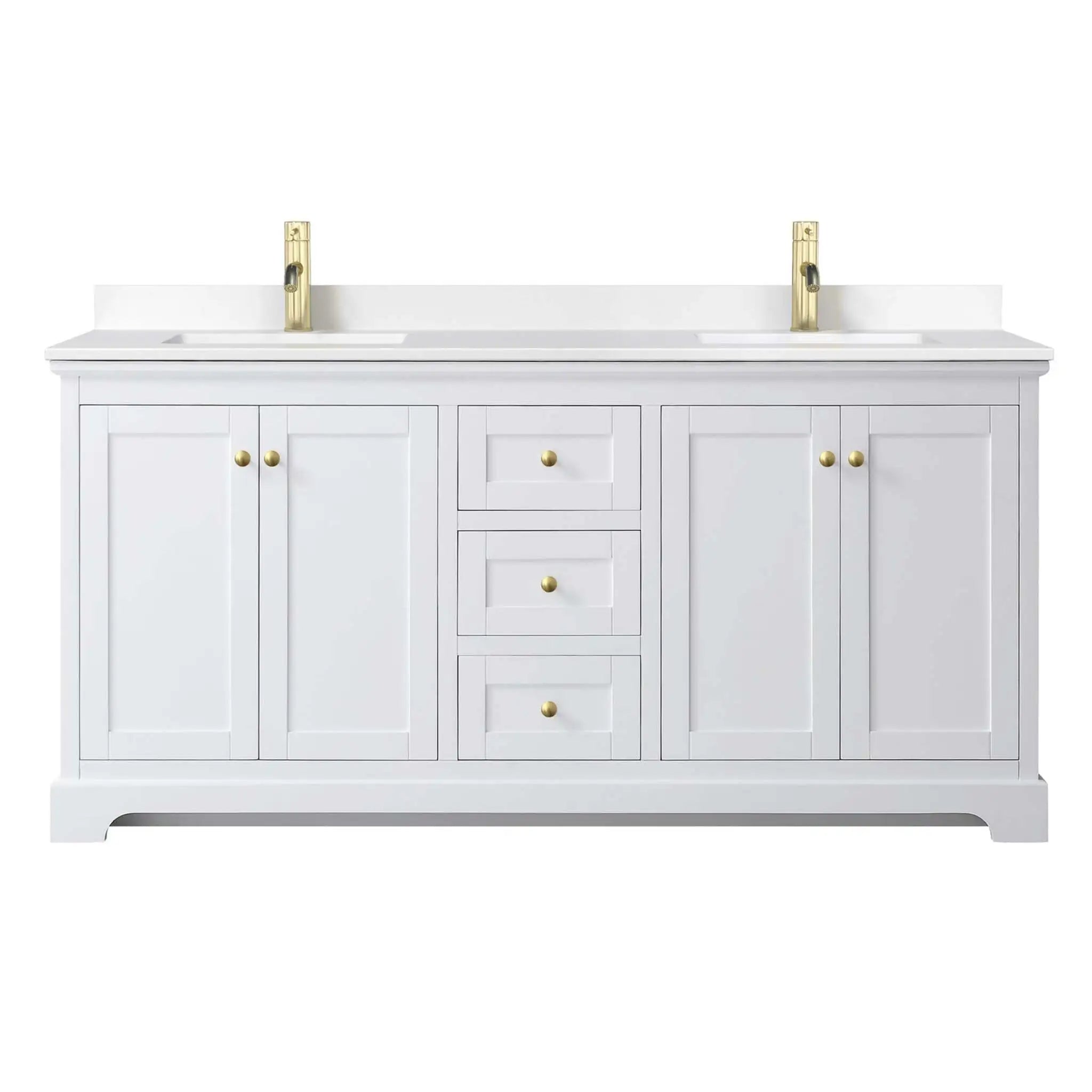 72" Avery Double Bathroom Vanity in White with Brushed Gold Trim by Wyndham