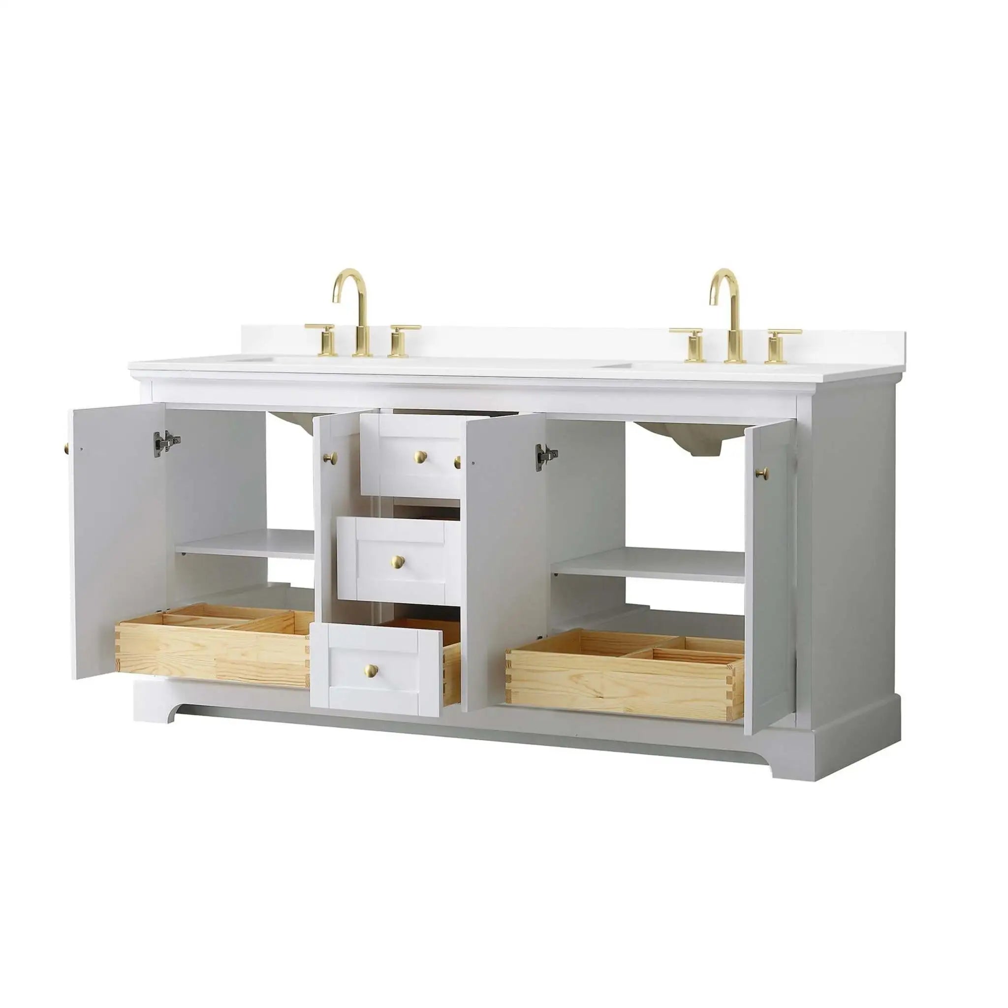 72" Avery Double Bathroom Vanity in White with Brushed Gold Trim by Wyndham