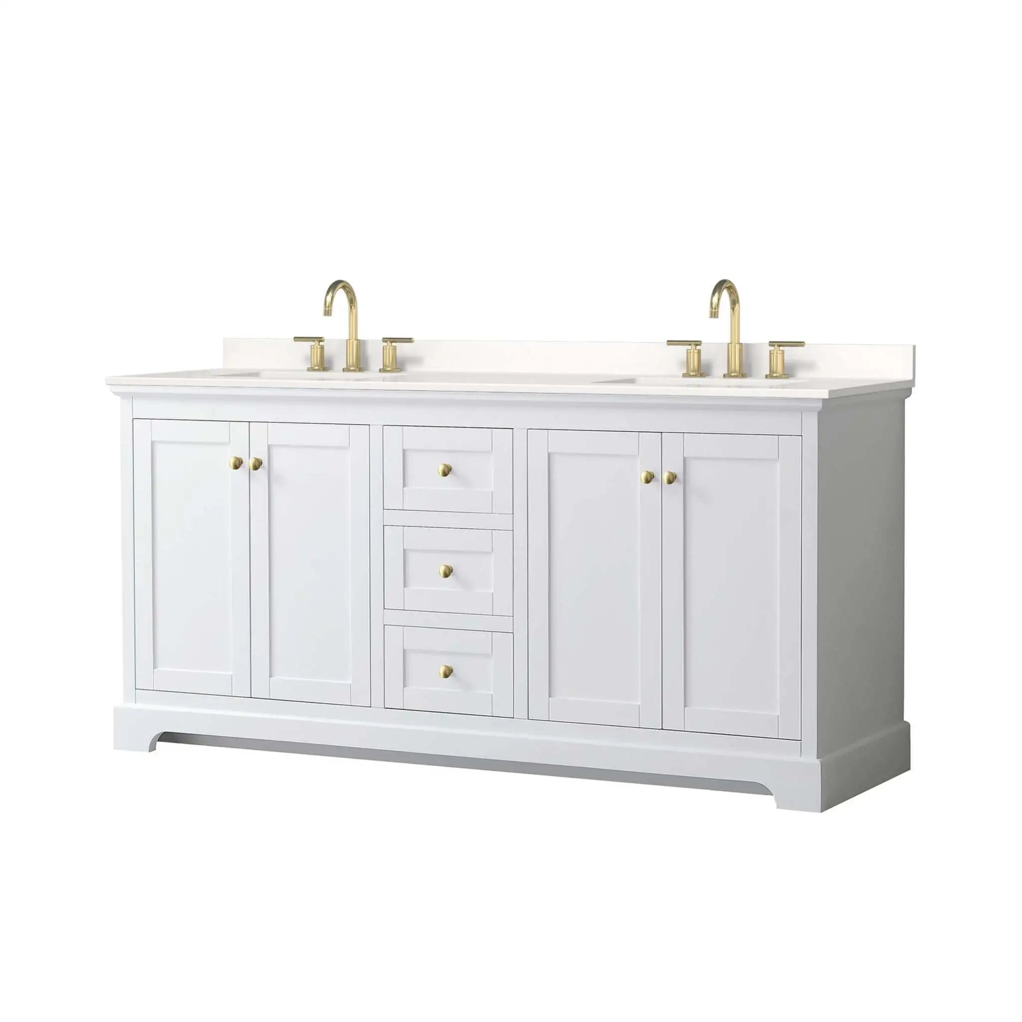 72" Avery Double Bathroom Vanity in White with Brushed Gold Trim by Wyndham