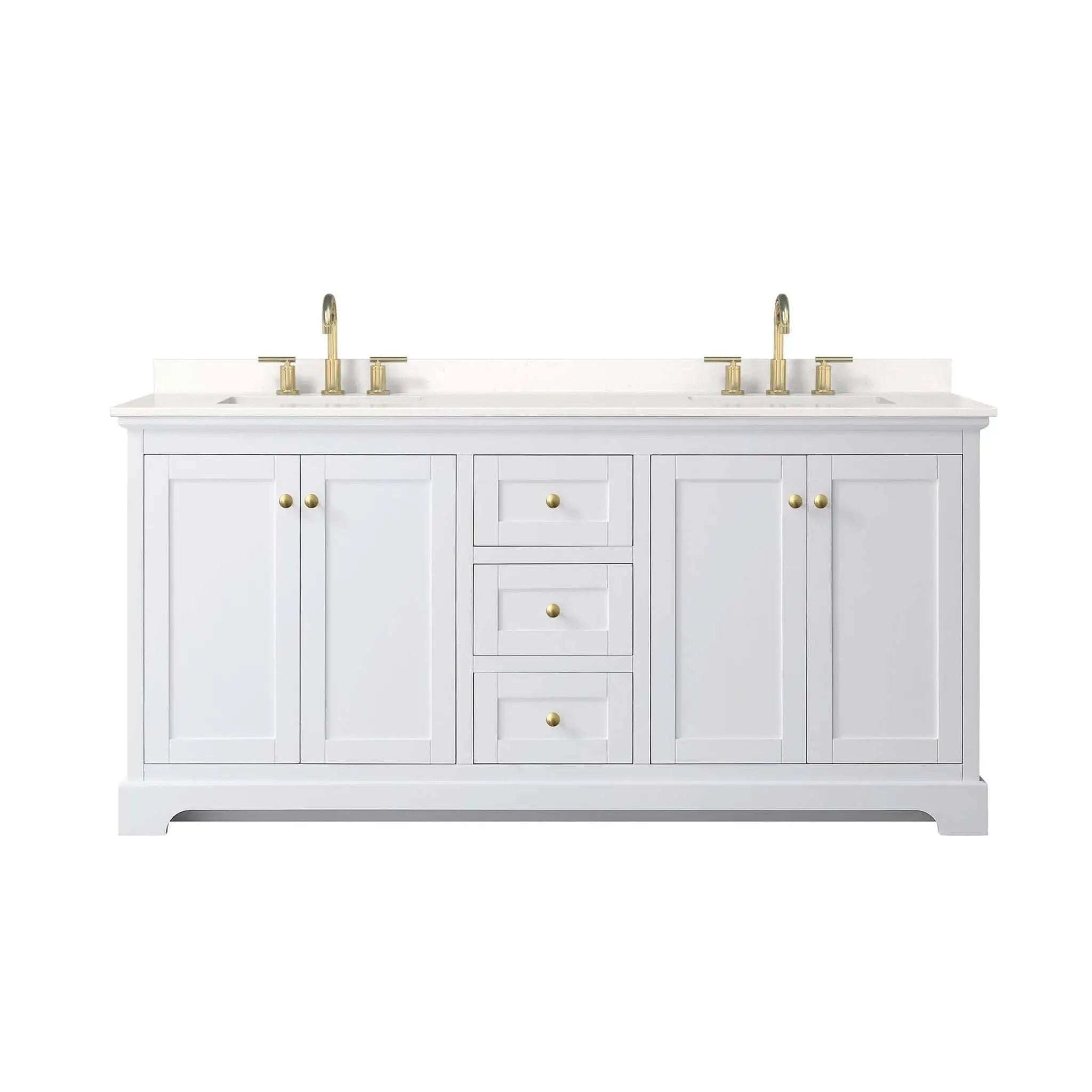 72" Avery Double Bathroom Vanity in White with Brushed Gold Trim by Wyndham