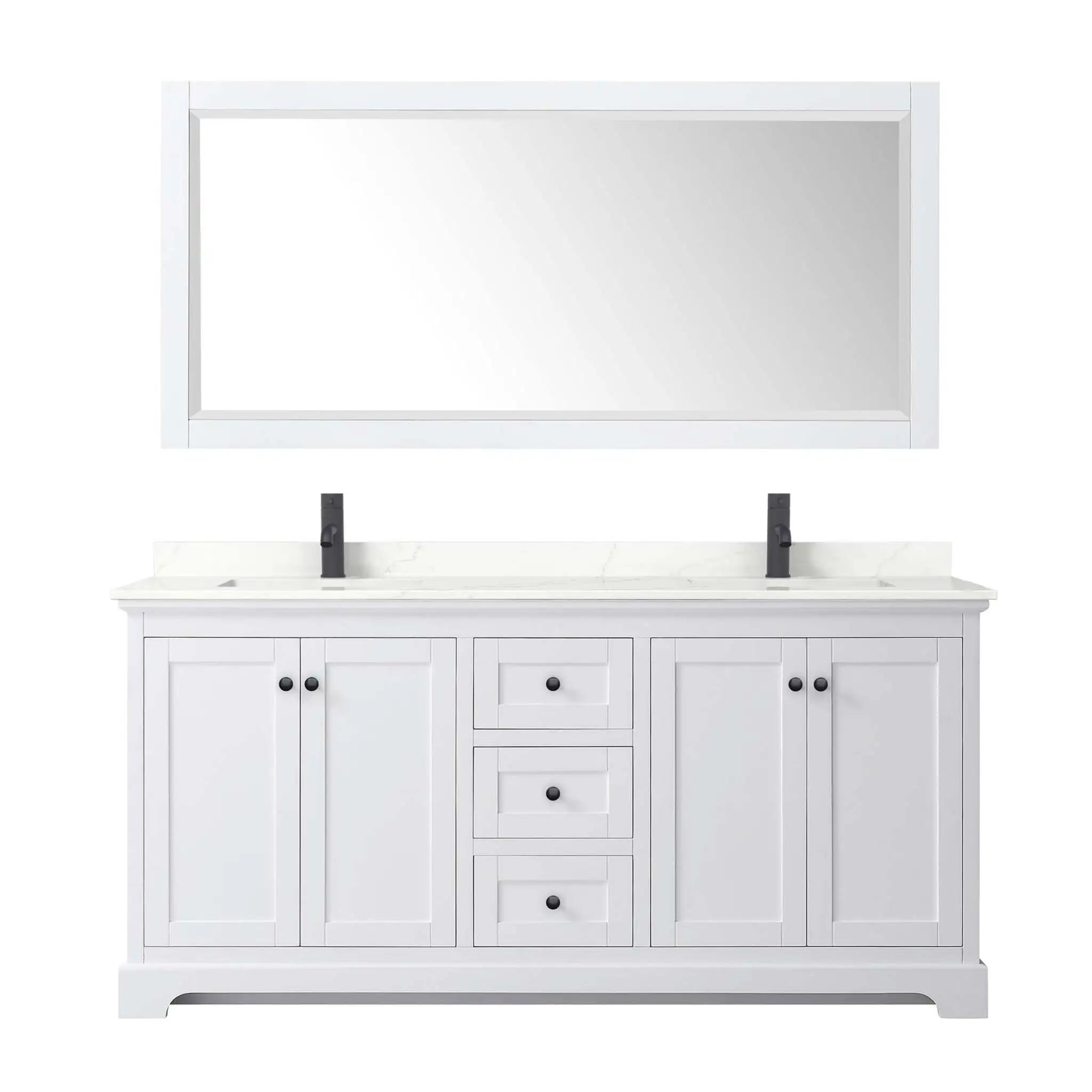 72" Avery Double Bathroom Vanity in White with Matte Black Trim & 70" Mirror by Wyndham