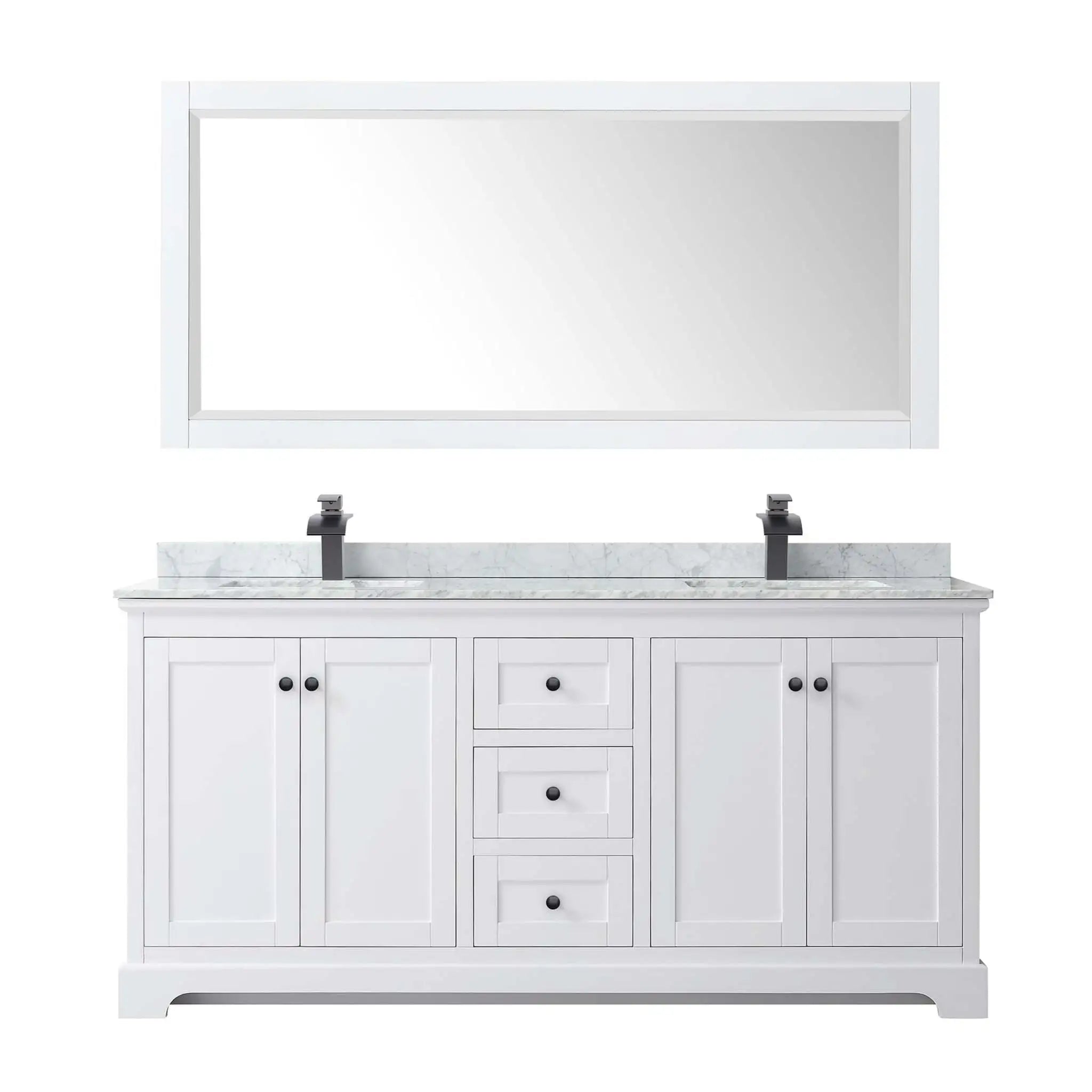 72" Avery Double Bathroom Vanity in White with Matte Black Trim & 70" Mirror by Wyndham