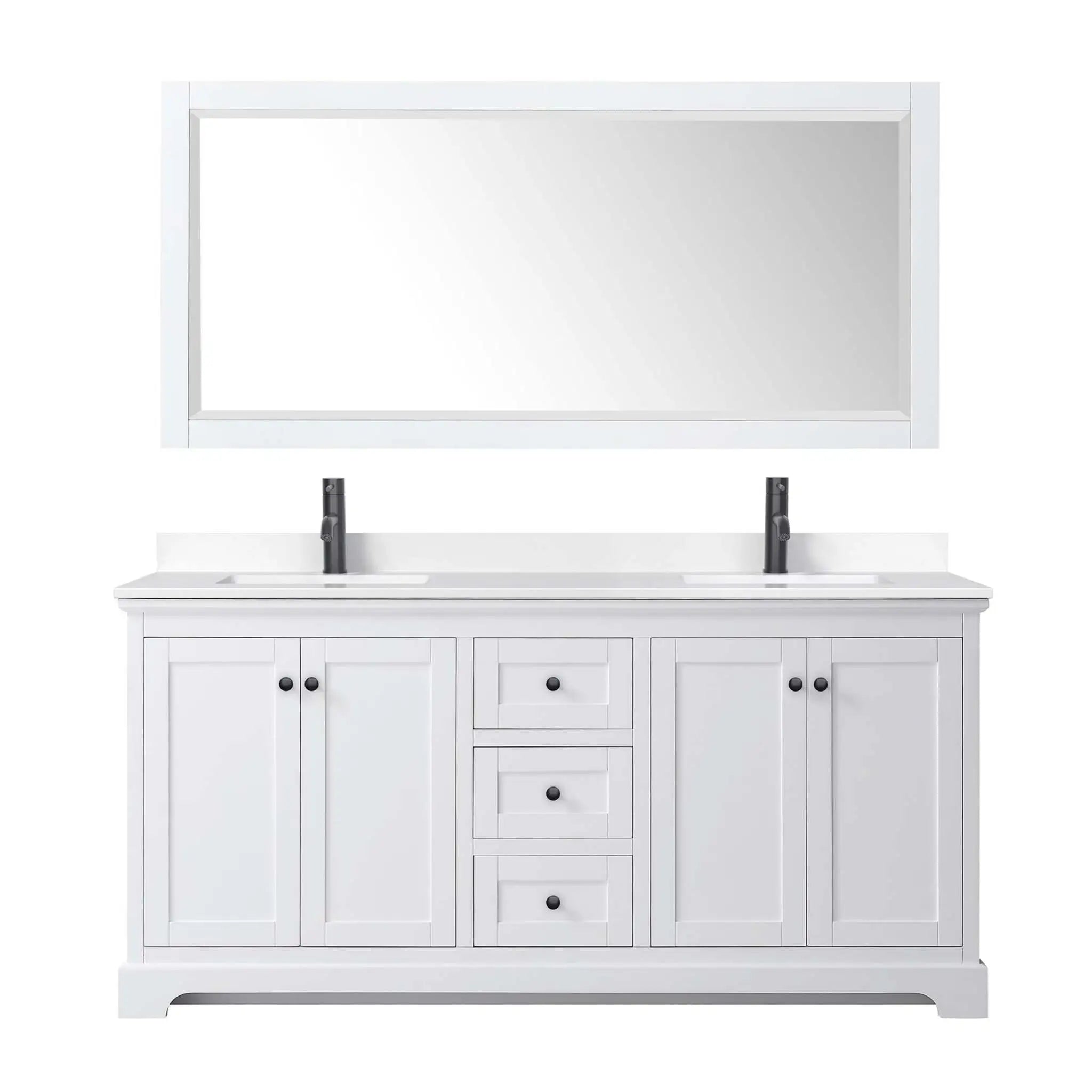 72" Avery Double Bathroom Vanity in White with Matte Black Trim & 70" Mirror by Wyndham