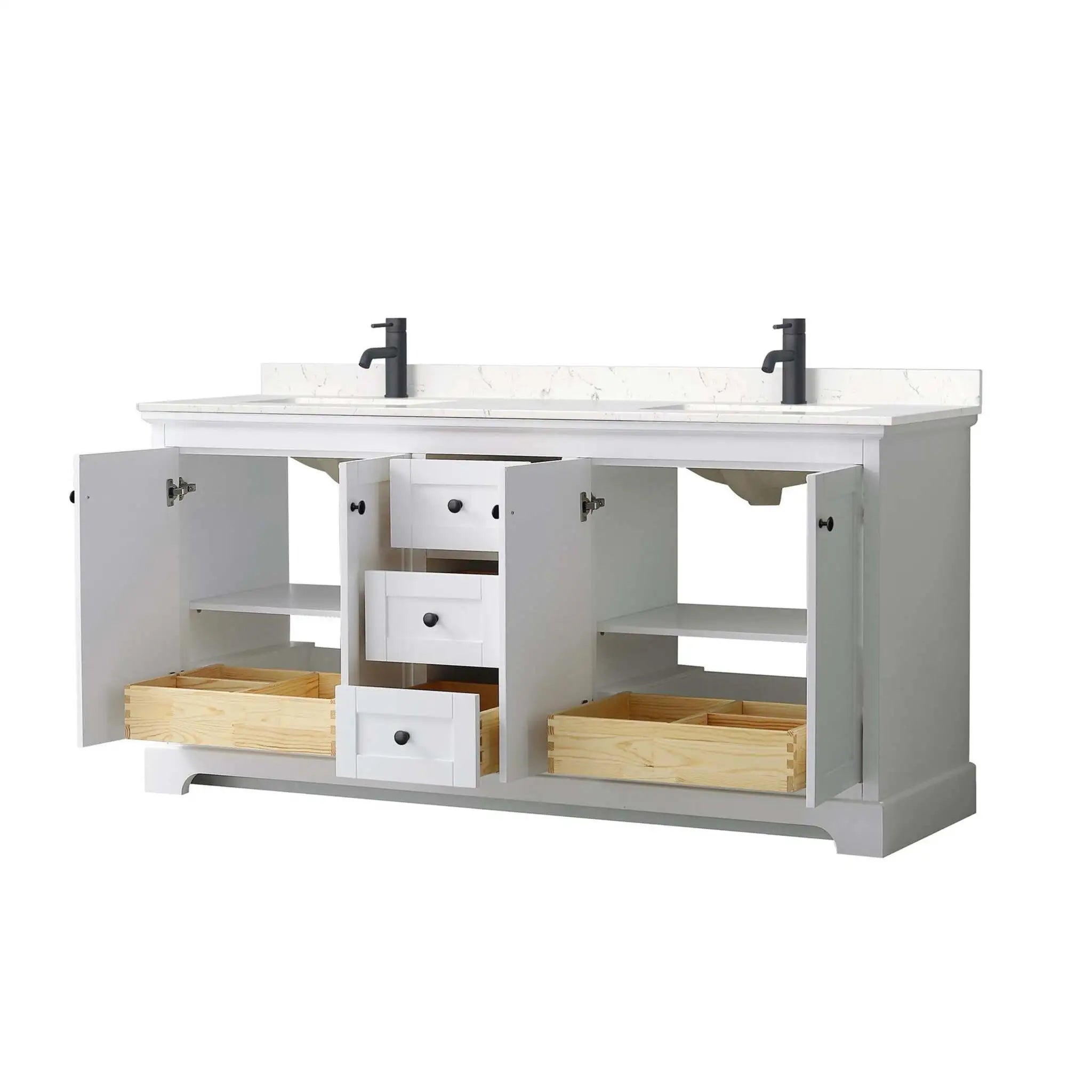 72" Avery Double Bathroom Vanity in White with Matte Black Trim by Wyndham