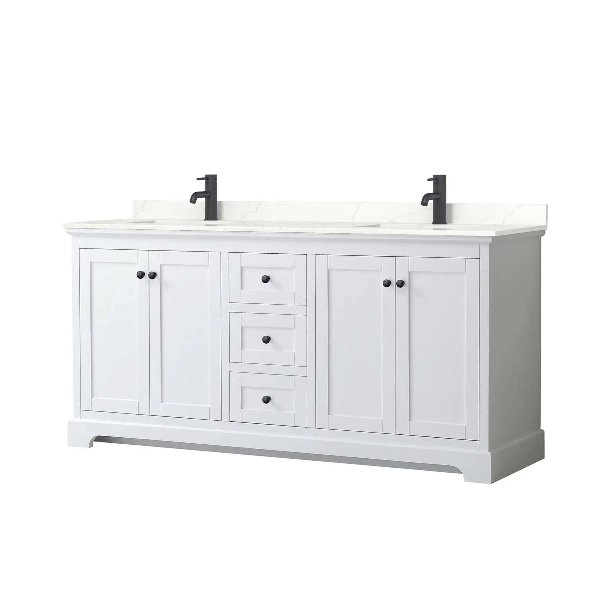 72" Avery Double Bathroom Vanity in White with Matte Black Trim by Wyndham
