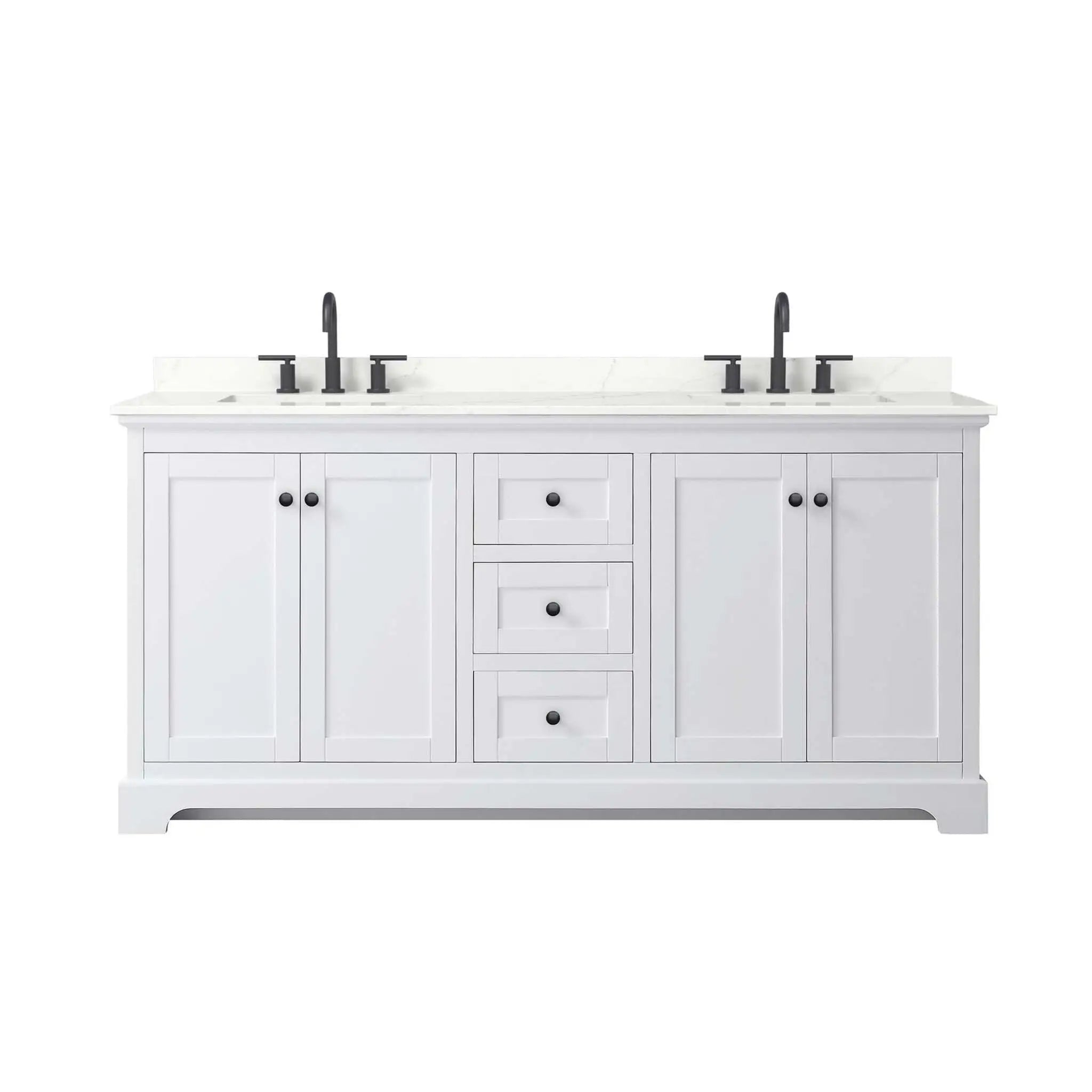 72" Avery Double Bathroom Vanity in White with Matte Black Trim by Wyndham