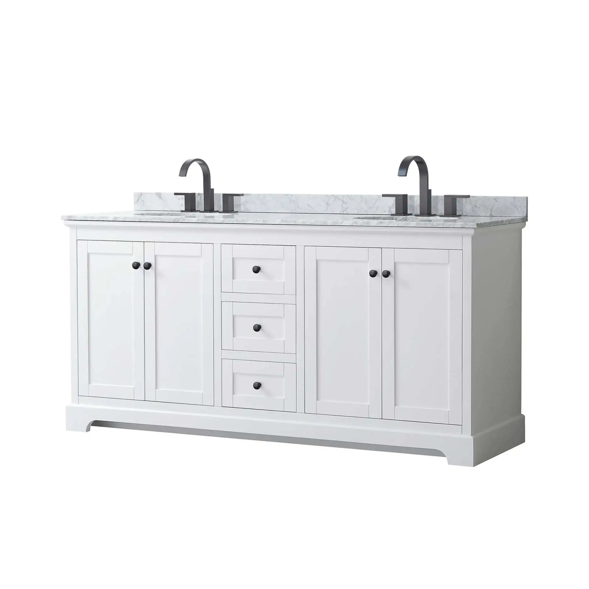72" Avery Double Bathroom Vanity in White with Matte Black Trim by Wyndham