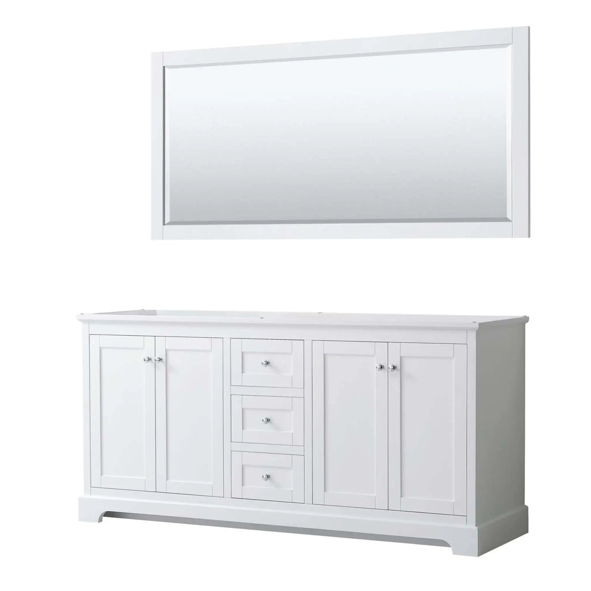 72" Avery Double Bathroom Vanity in White with Polished Chrome Trim & 70" Mirror by Wyndham