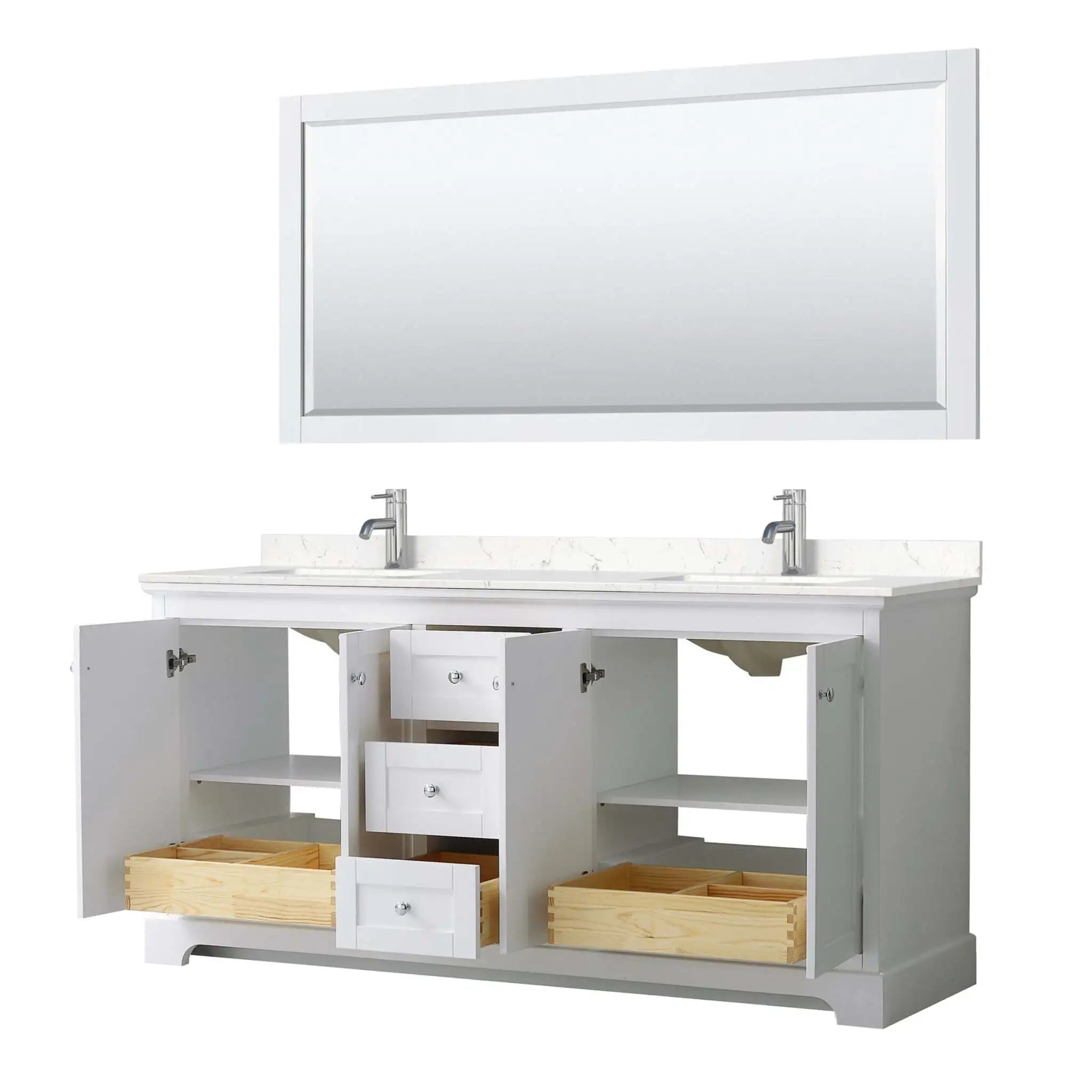 72" Avery Double Bathroom Vanity in White with Polished Chrome Trim & 70" Mirror by Wyndham