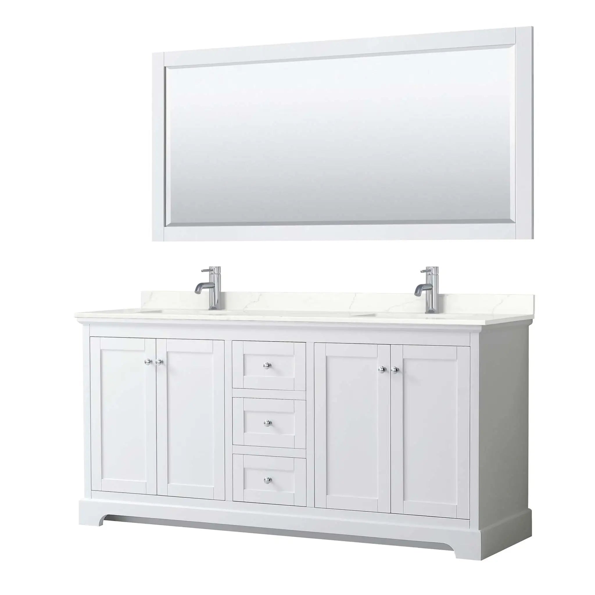 72" Avery Double Bathroom Vanity in White with Polished Chrome Trim & 70" Mirror by Wyndham