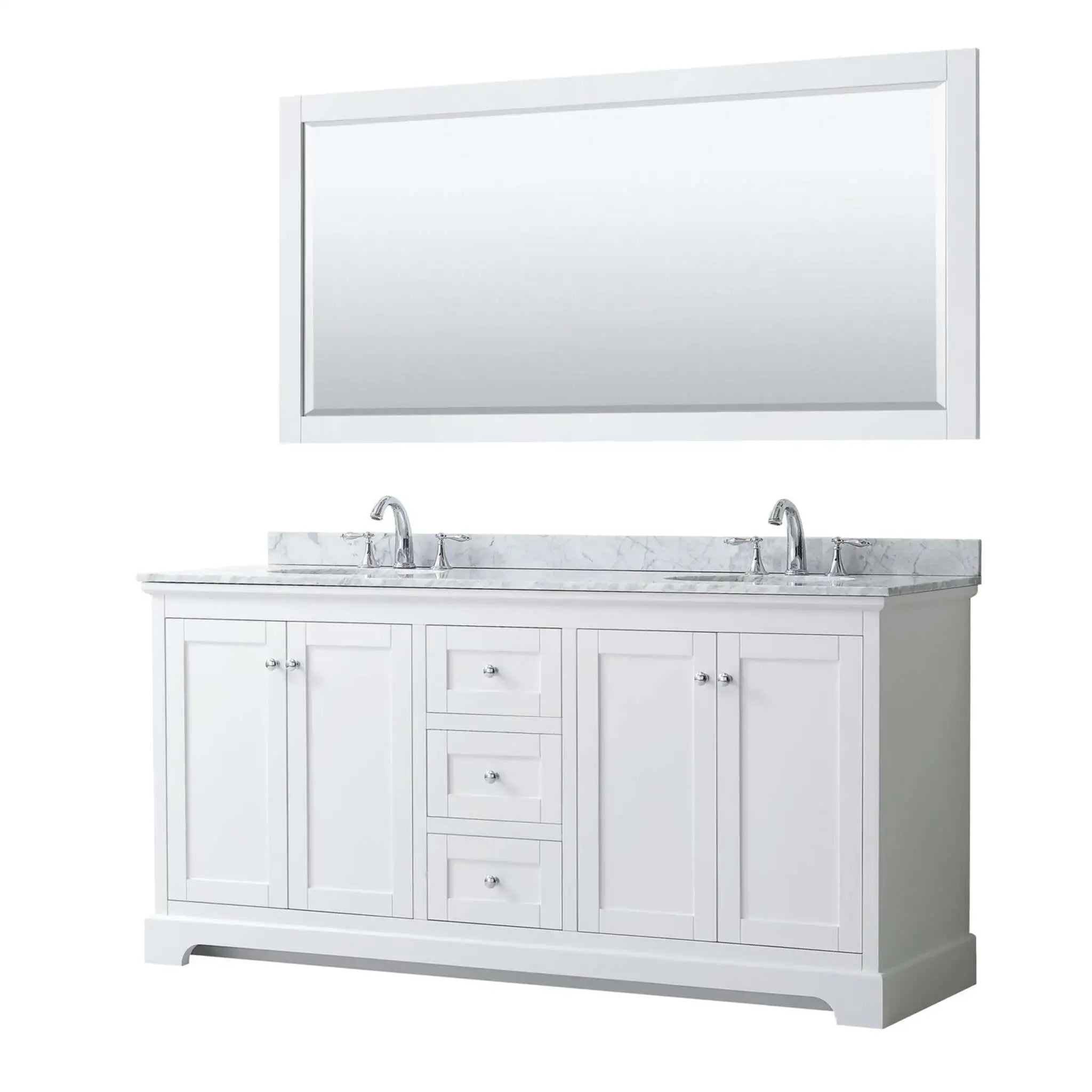 72" Avery Double Bathroom Vanity in White with Polished Chrome Trim & 70" Mirror by Wyndham
