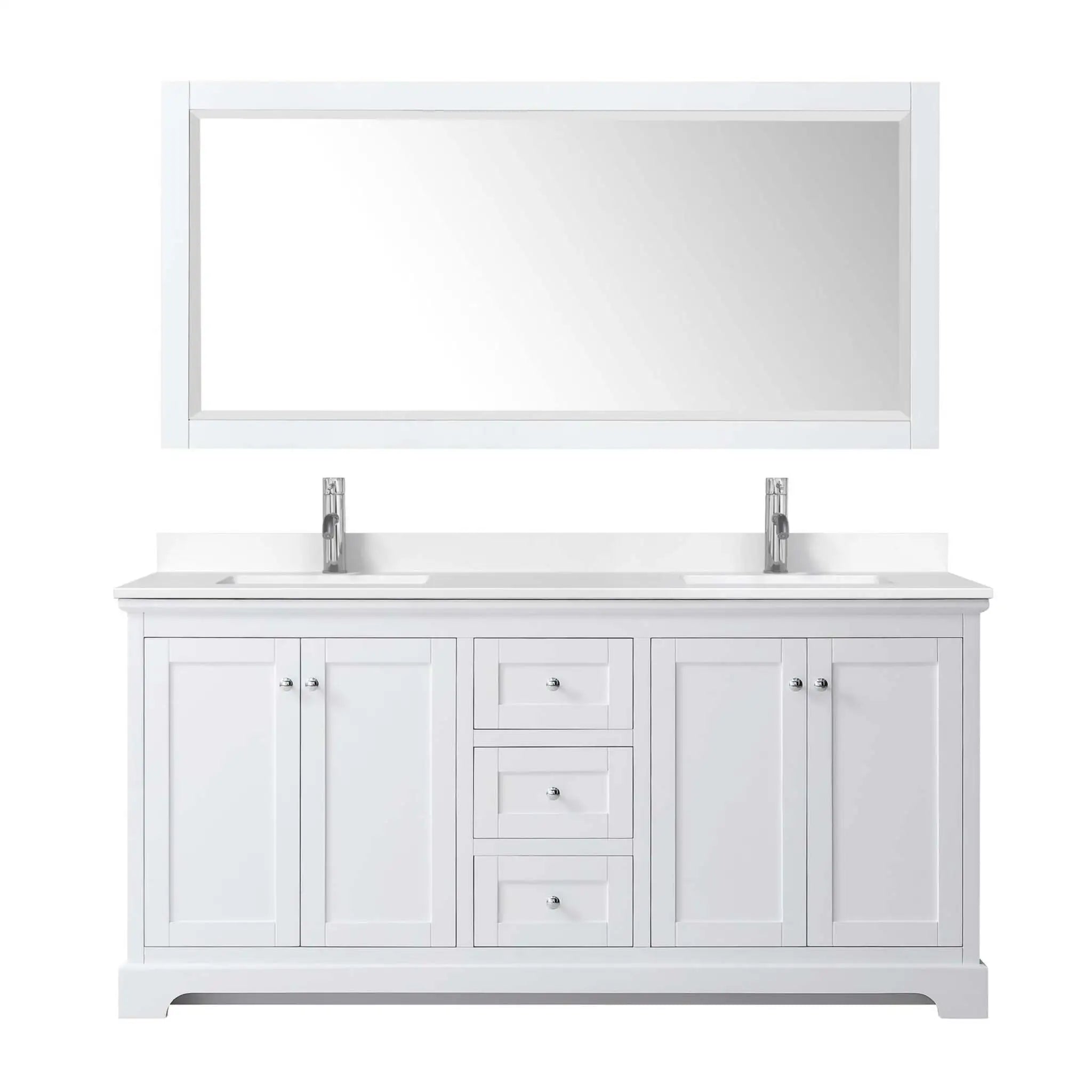 72" Avery Double Bathroom Vanity in White with Polished Chrome Trim & 70" Mirror by Wyndham