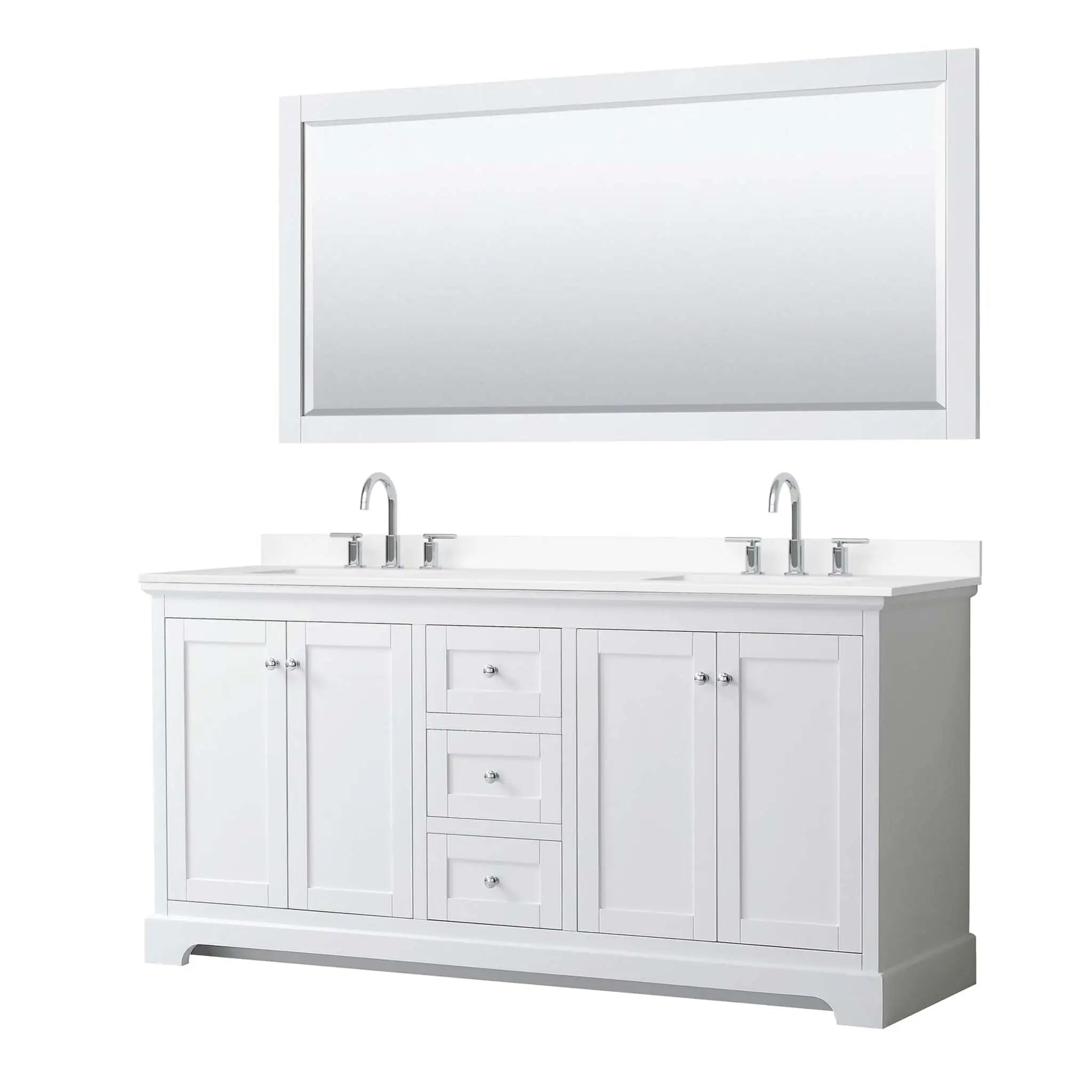 72" Avery Double Bathroom Vanity in White with Polished Chrome Trim & 70" Mirror by Wyndham