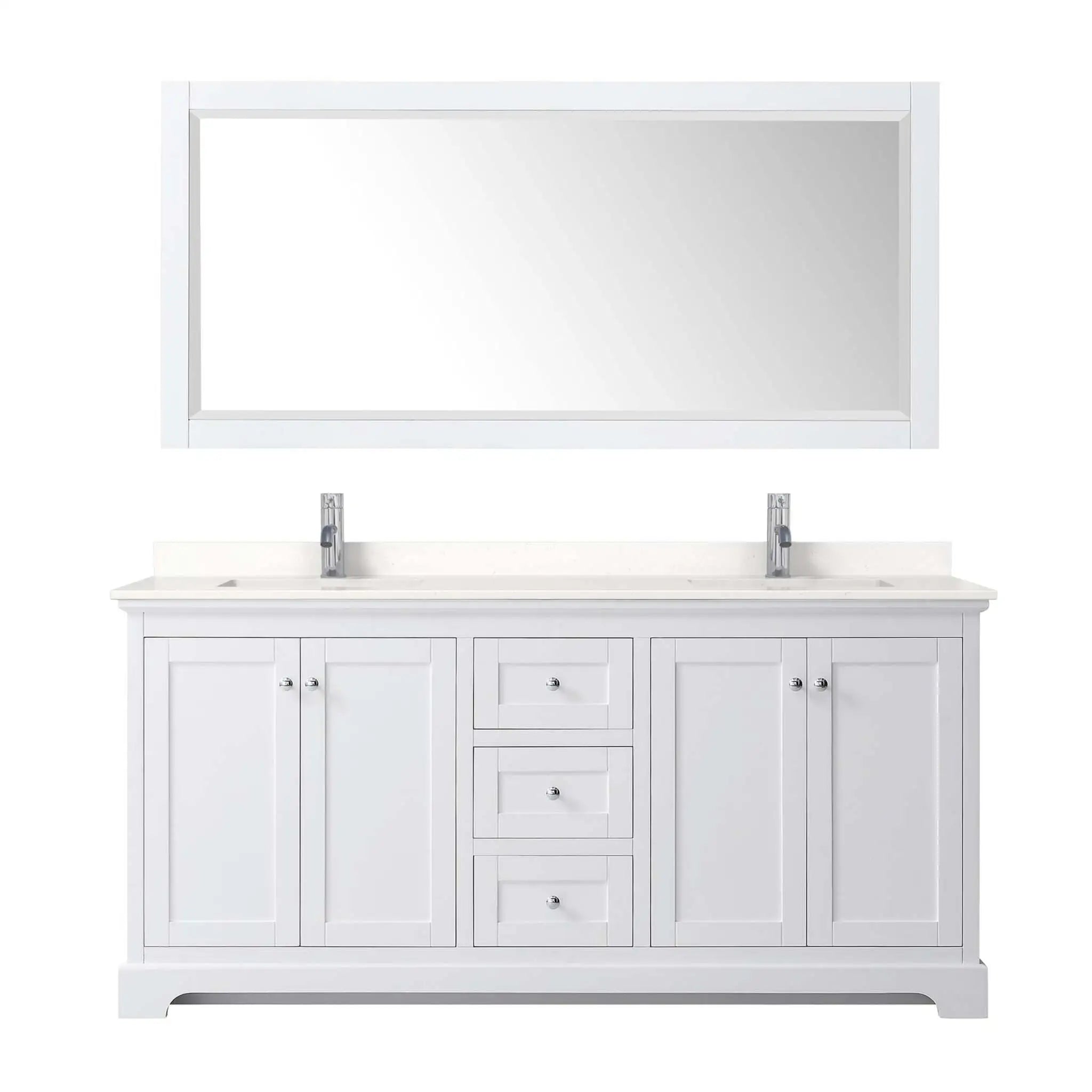 72" Avery Double Bathroom Vanity in White with Polished Chrome Trim & 70" Mirror by Wyndham