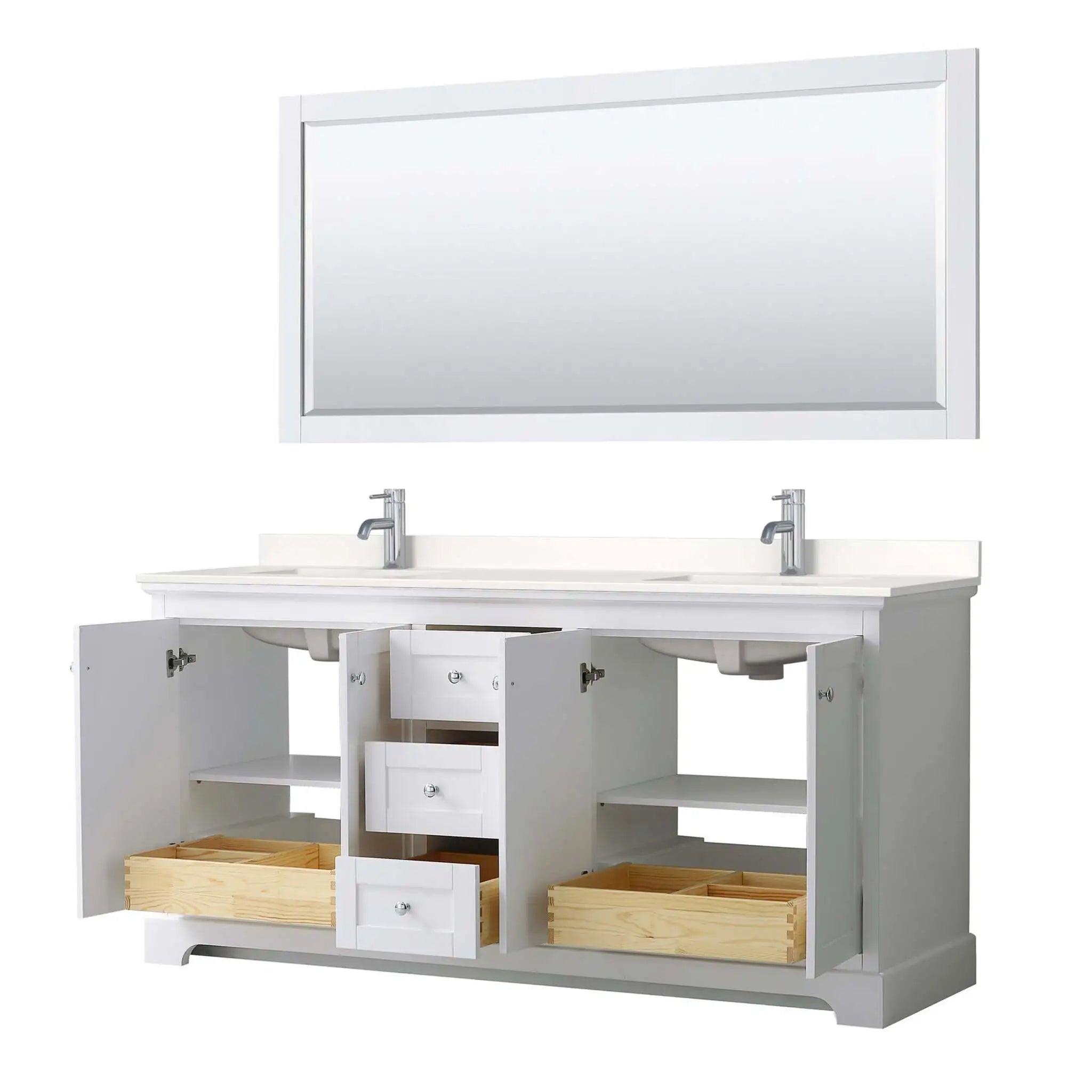 72" Avery Double Bathroom Vanity in White with Polished Chrome Trim & 70" Mirror by Wyndham