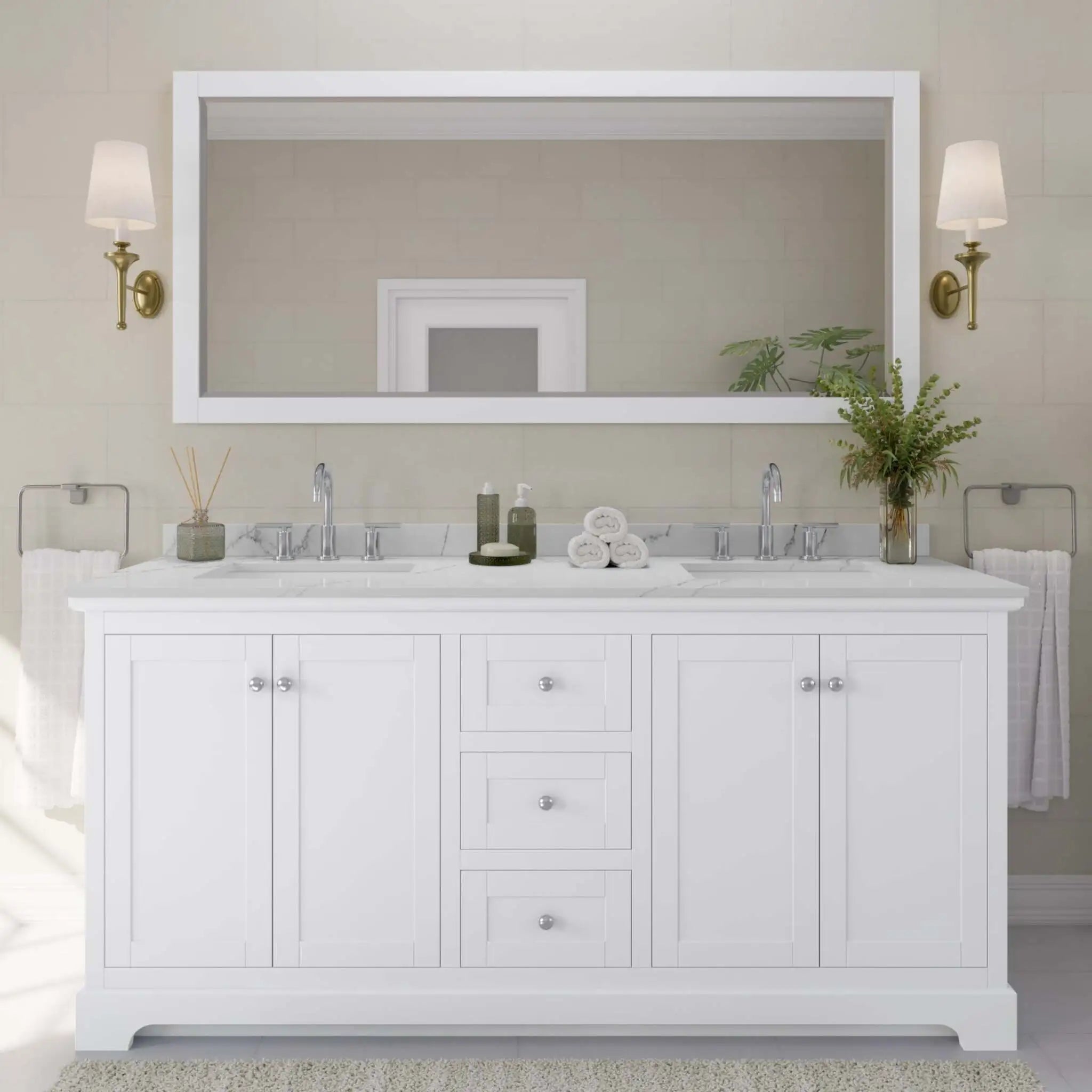 72" Avery Double Bathroom Vanity in White with Polished Chrome Trim by Wyndham
