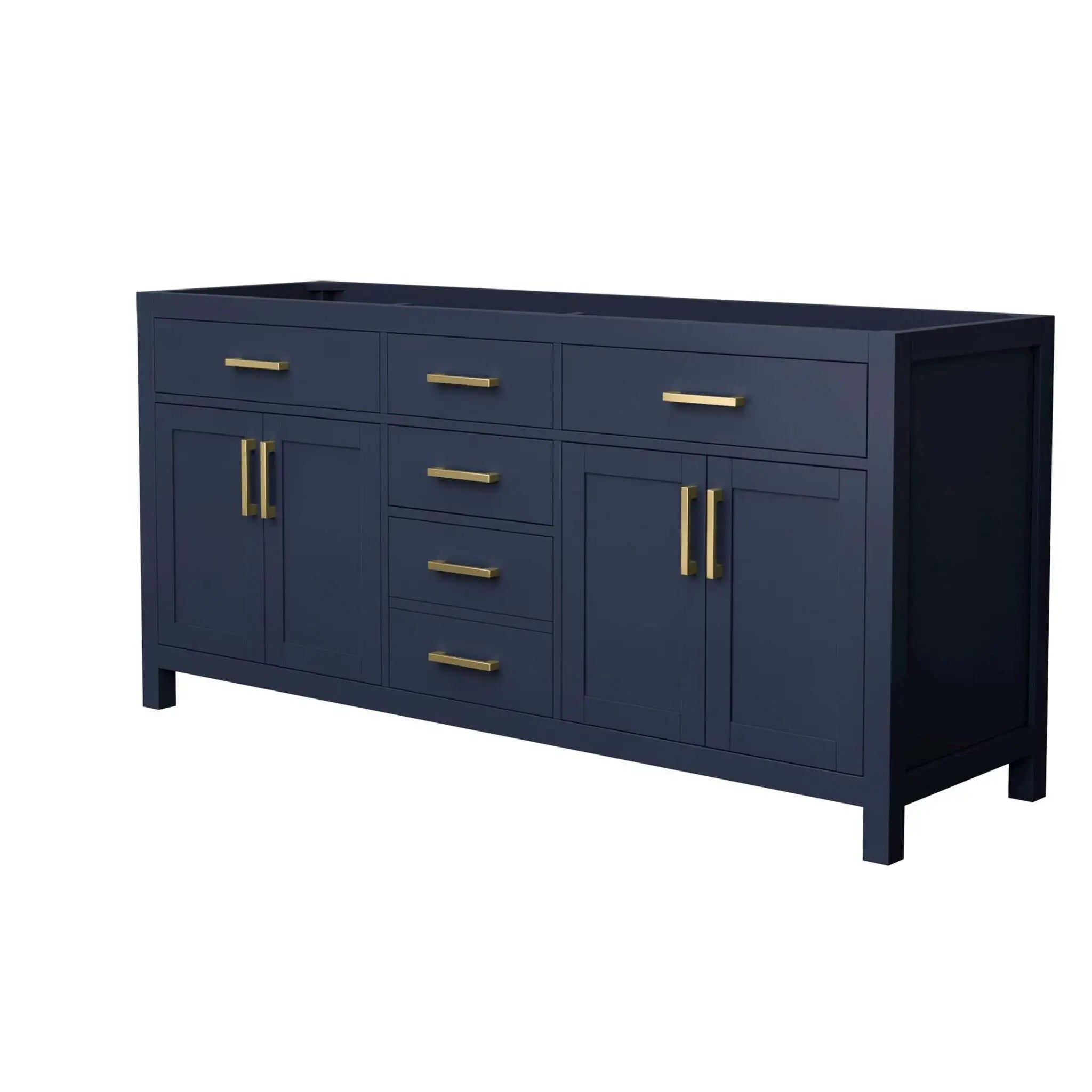72" Beckett Double Bathroom Vanity in Dark Blue with Brushed Gold Trim by Wyndham
