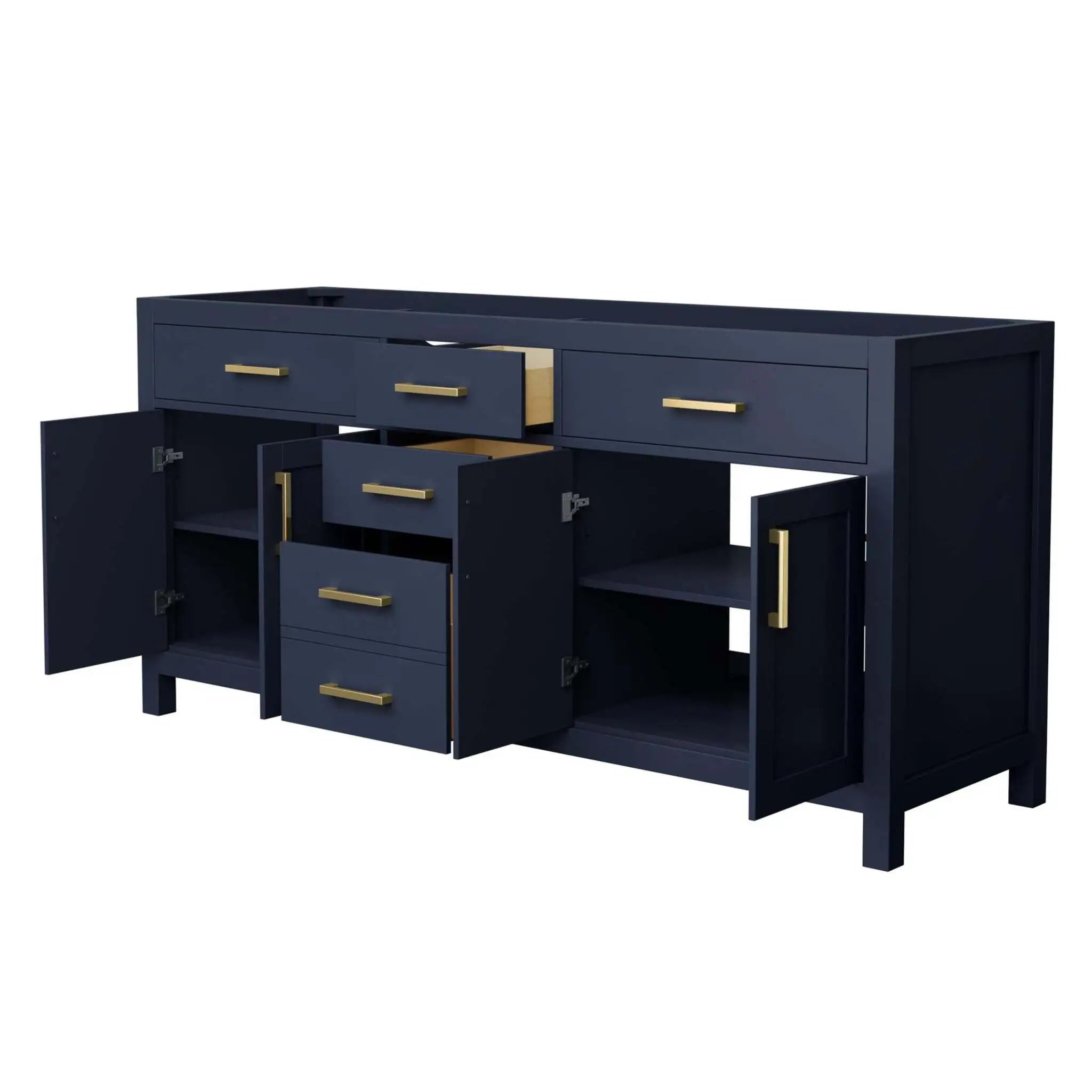 72" Beckett Double Bathroom Vanity in Dark Blue with Brushed Gold Trim by Wyndham