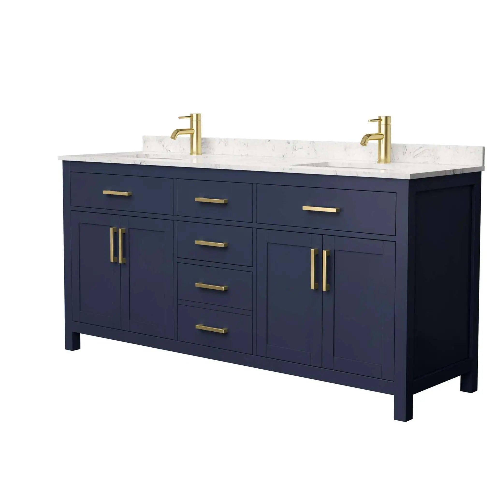 72" Beckett Double Bathroom Vanity in Dark Blue with Brushed Gold Trim by Wyndham