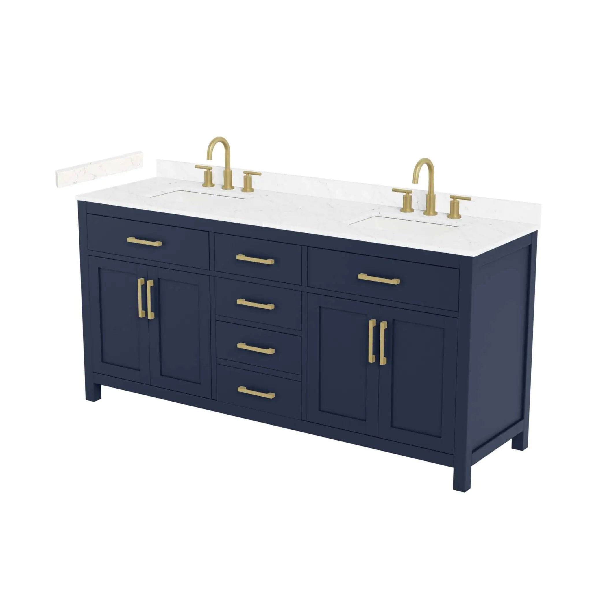 72" Beckett Double Bathroom Vanity in Dark Blue with Brushed Gold Trim by Wyndham