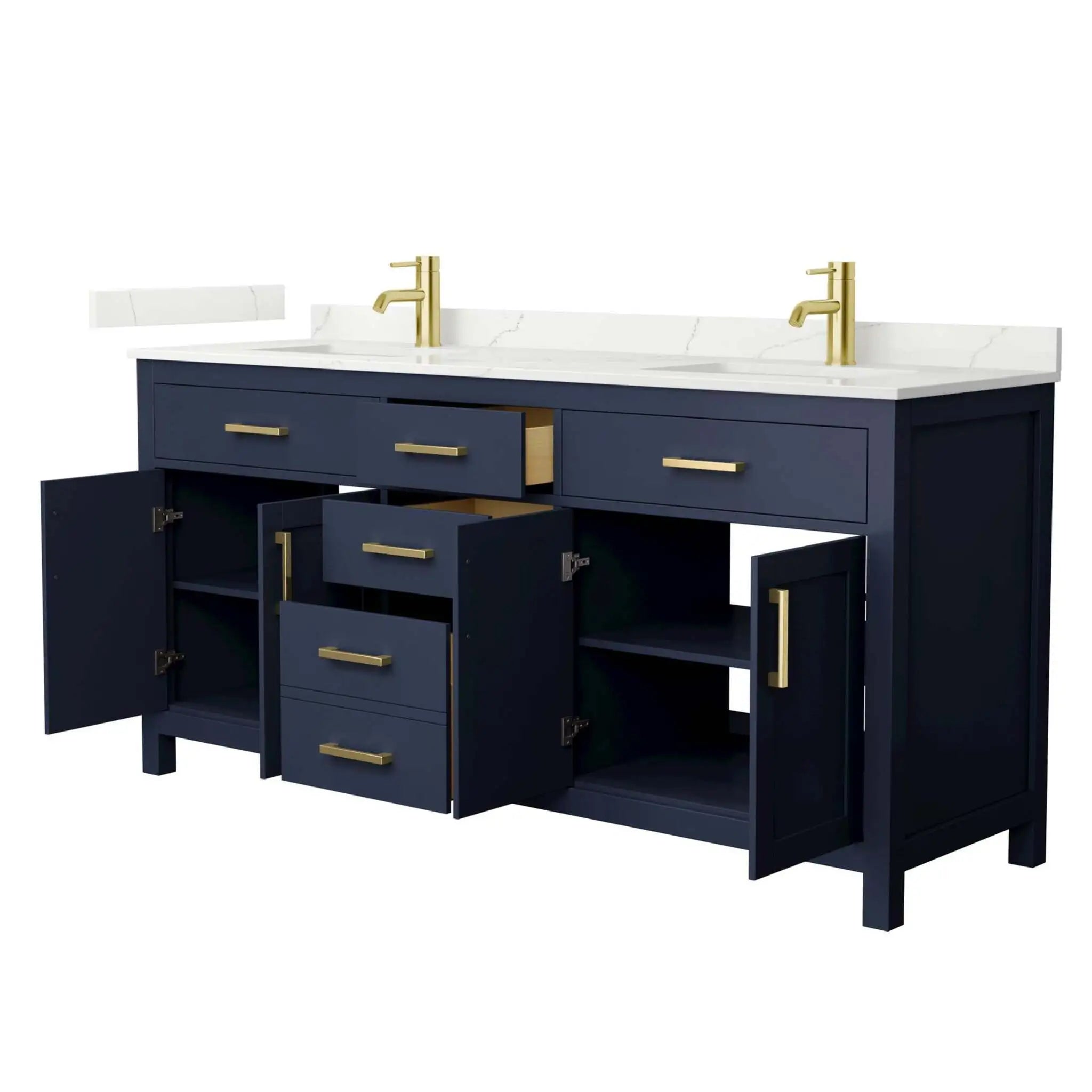 72" Beckett Double Bathroom Vanity in Dark Blue with Brushed Gold Trim by Wyndham