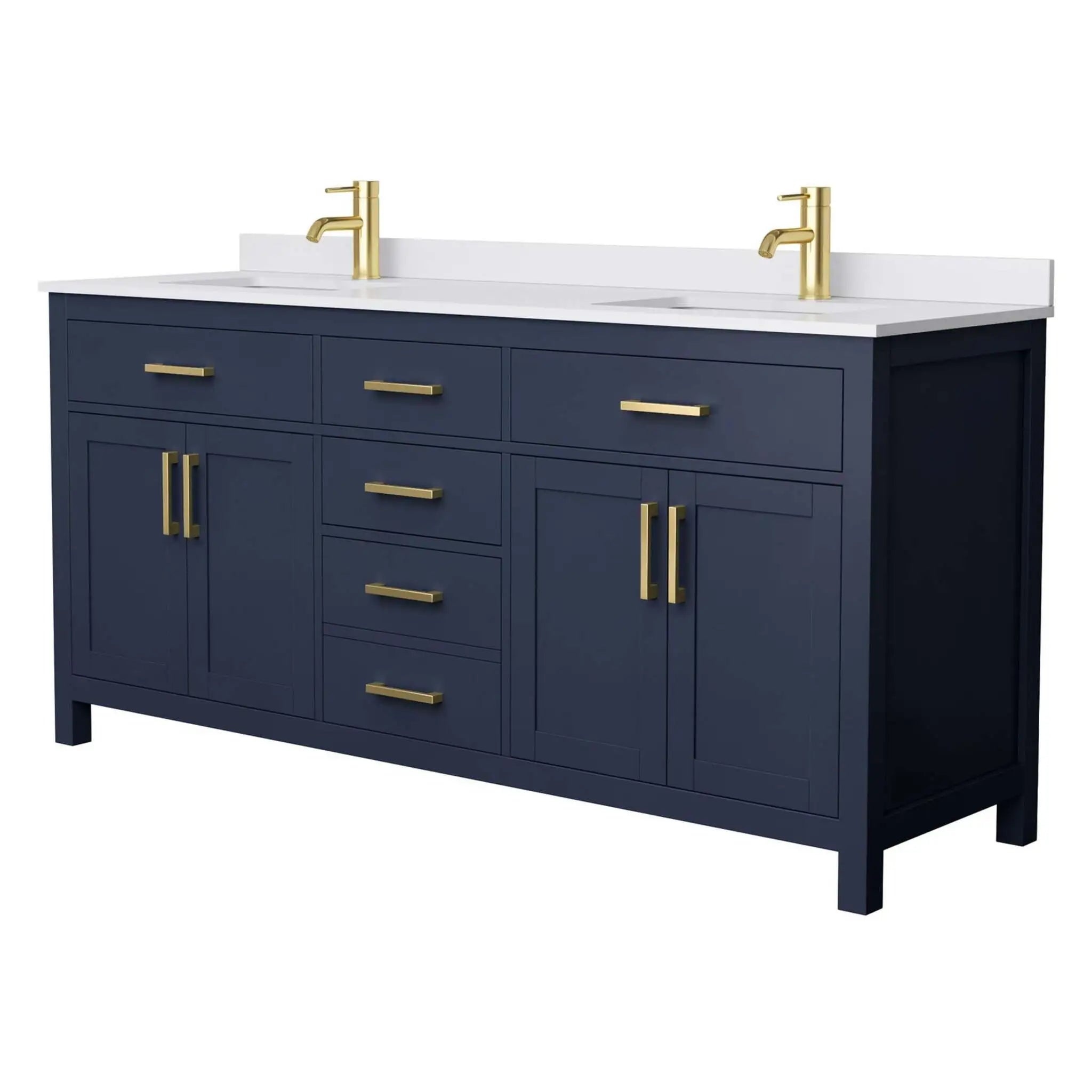 72" Beckett Double Bathroom Vanity in Dark Blue with Brushed Gold Trim by Wyndham