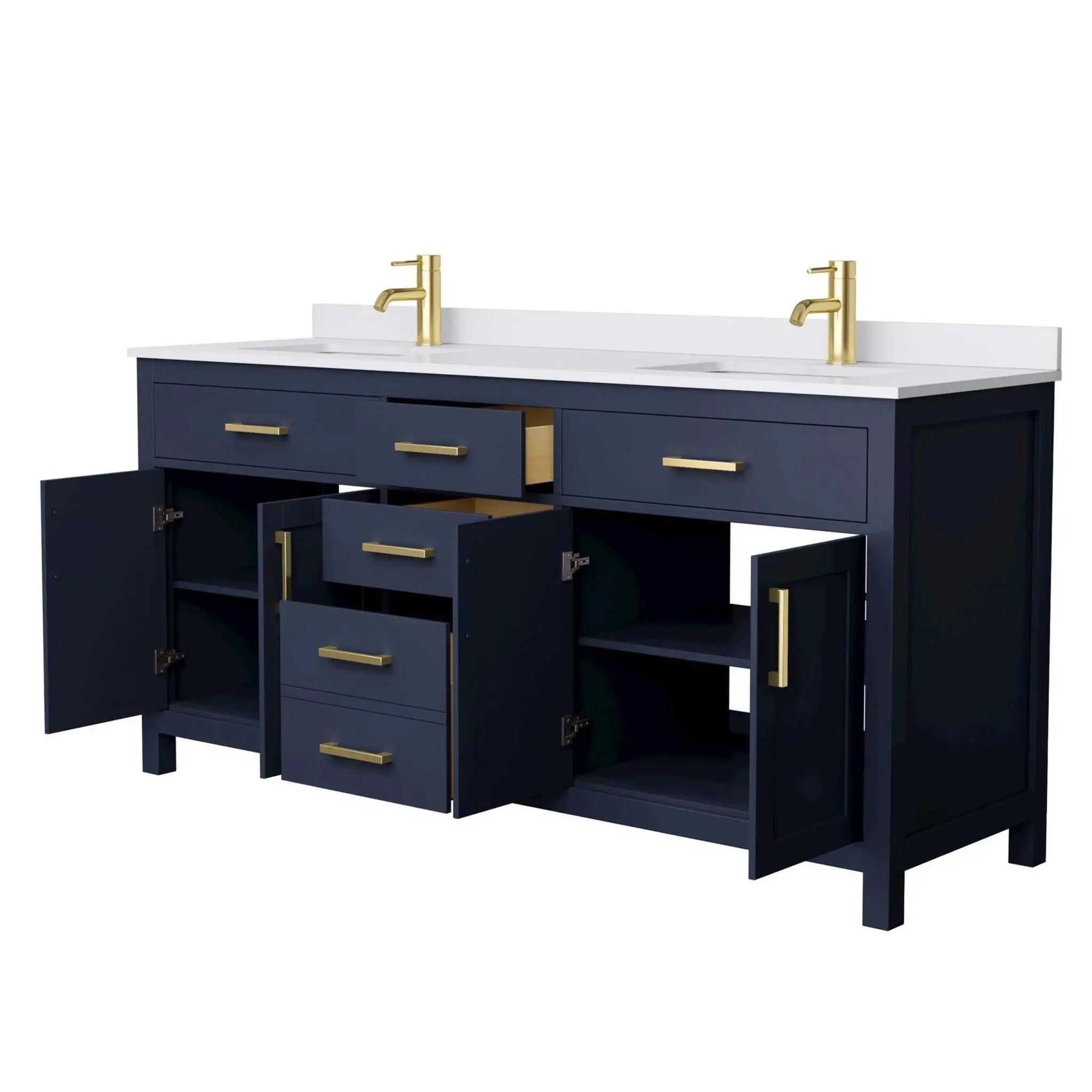72" Beckett Double Bathroom Vanity in Dark Blue with Brushed Gold Trim by Wyndham