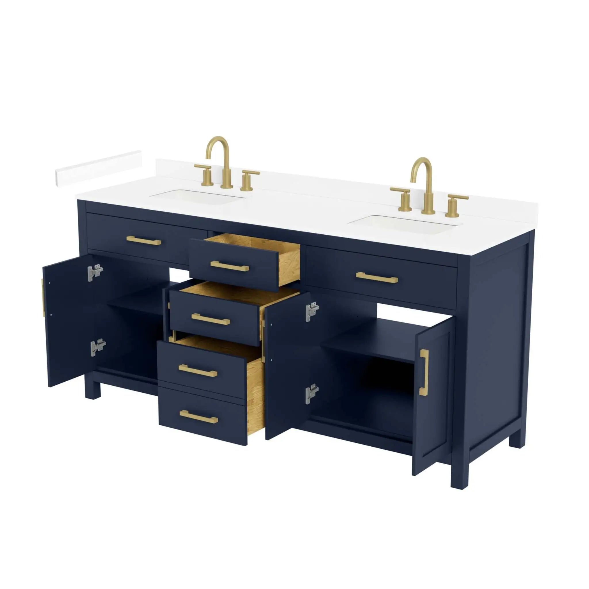 72" Beckett Double Bathroom Vanity in Dark Blue with Brushed Gold Trim by Wyndham