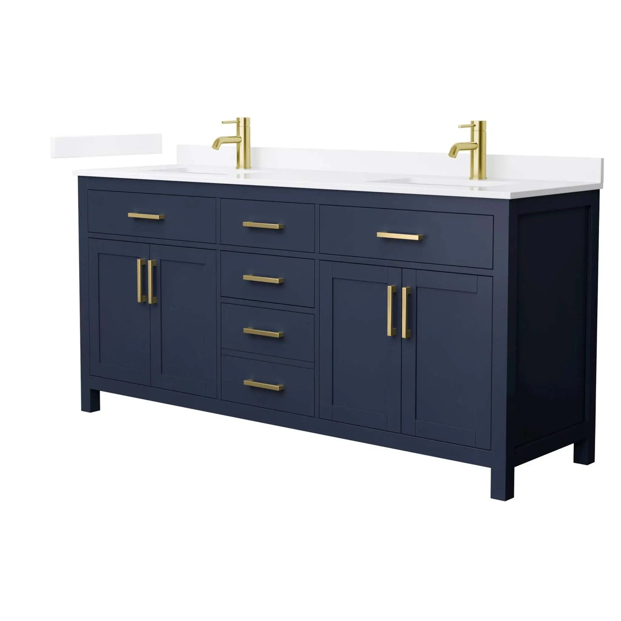 72" Beckett Double Bathroom Vanity in Dark Blue with Brushed Gold Trim by Wyndham
