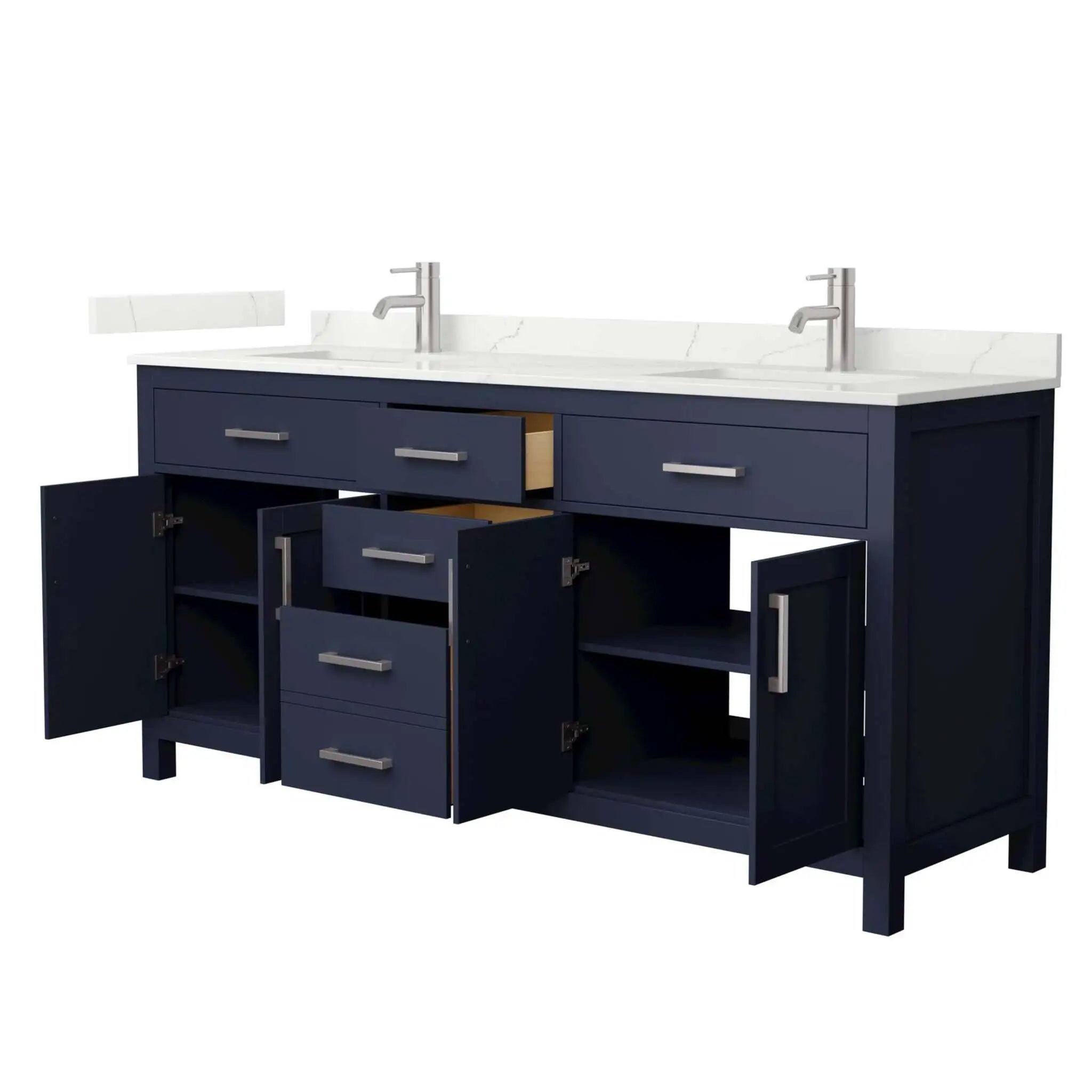 72" Beckett Double Bathroom Vanity in Dark Blue with Brushed Nickel Trim by Wyndham