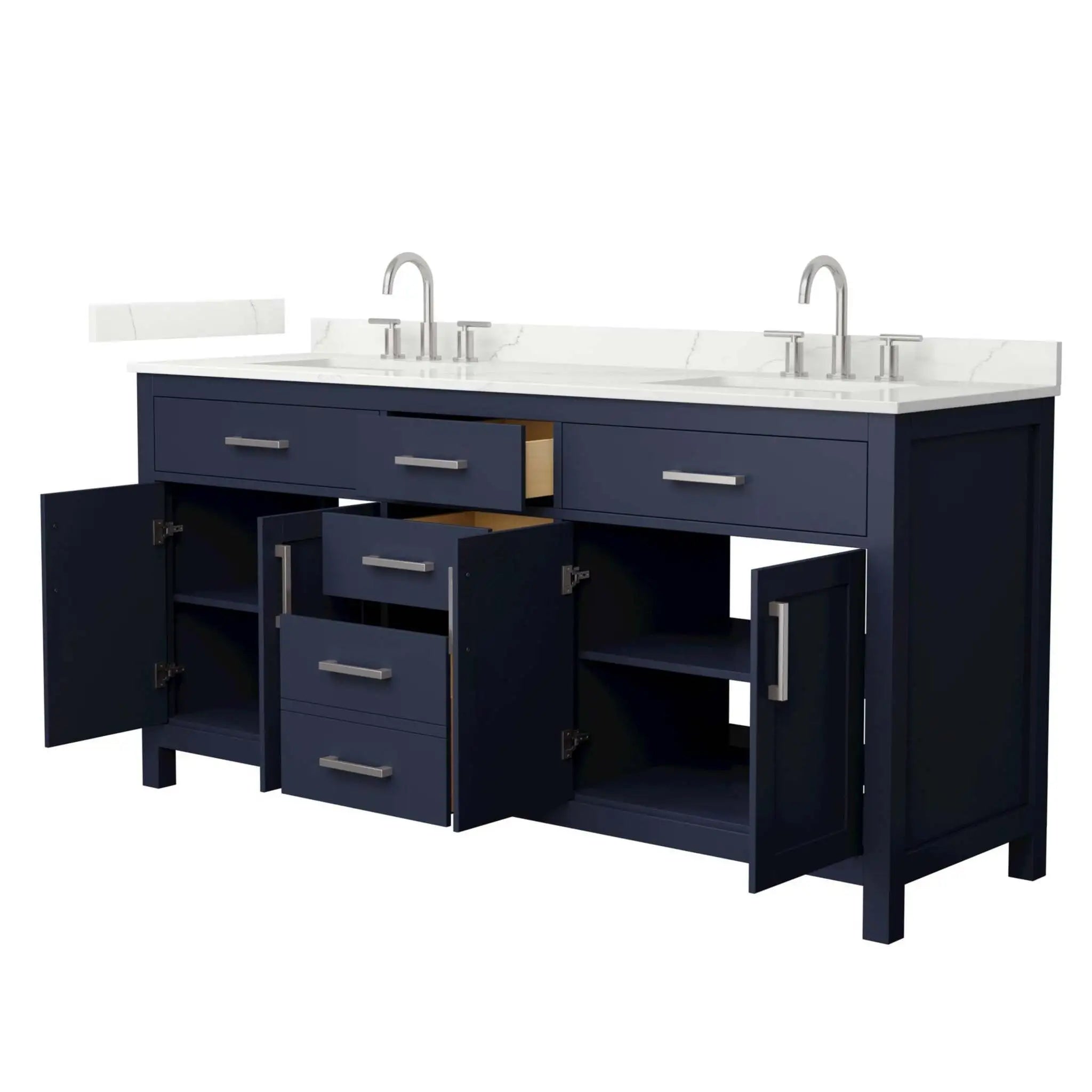 72" Beckett Double Bathroom Vanity in Dark Blue with Brushed Nickel Trim by Wyndham