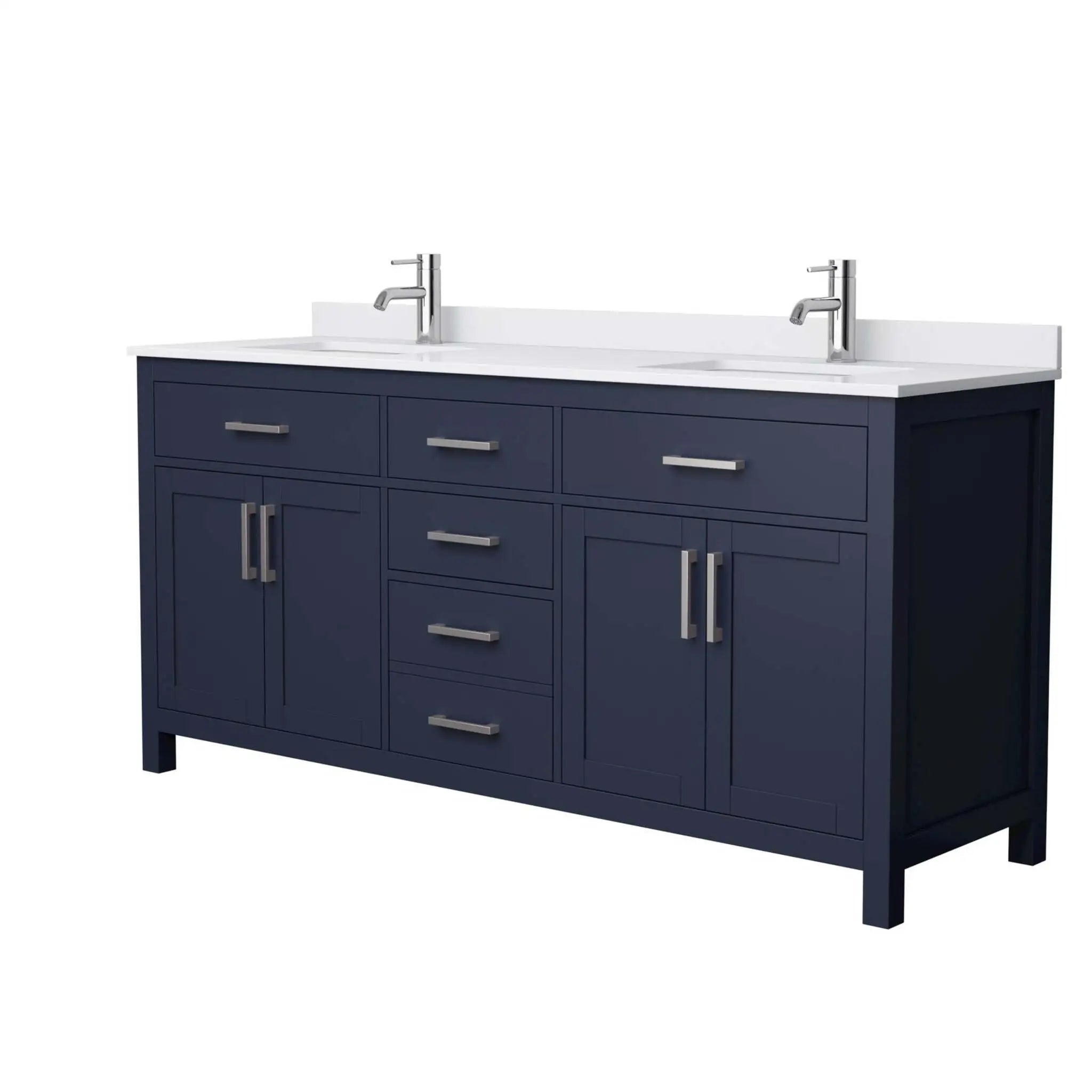 72" Beckett Double Bathroom Vanity in Dark Blue with Brushed Nickel Trim by Wyndham