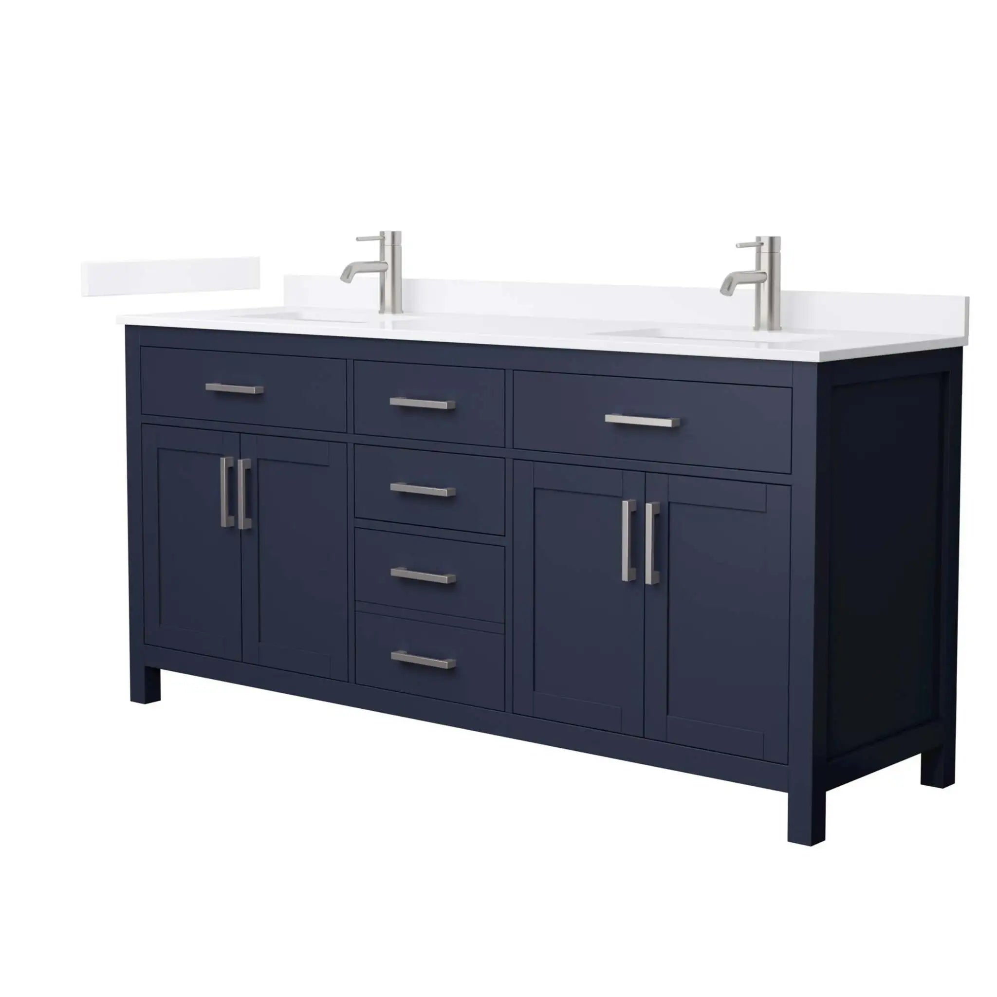 72" Beckett Double Bathroom Vanity in Dark Blue with Brushed Nickel Trim by Wyndham