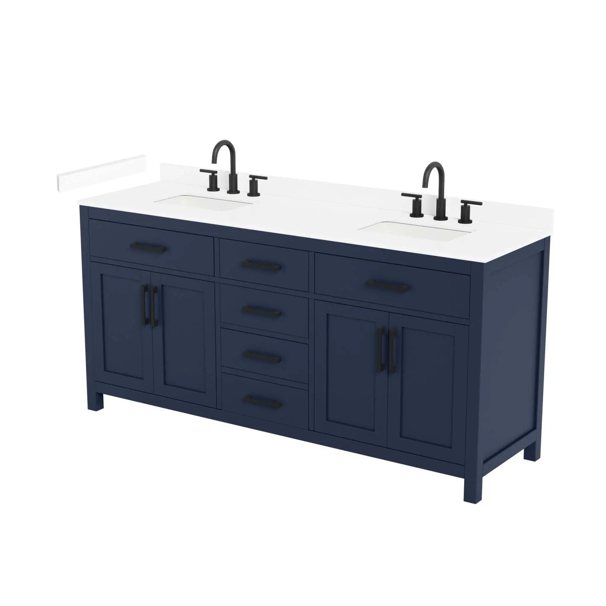 72" Beckett Double Bathroom Vanity in Dark Blue with Matte Black Trim by Wyndham