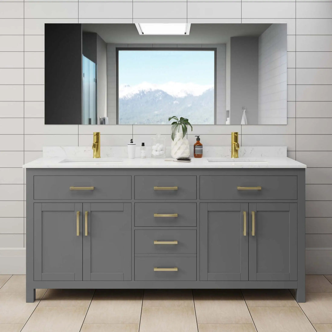 72" Beckett Double Bathroom Vanity in Dark Gray with Brushed Gold Trim by Wyndham