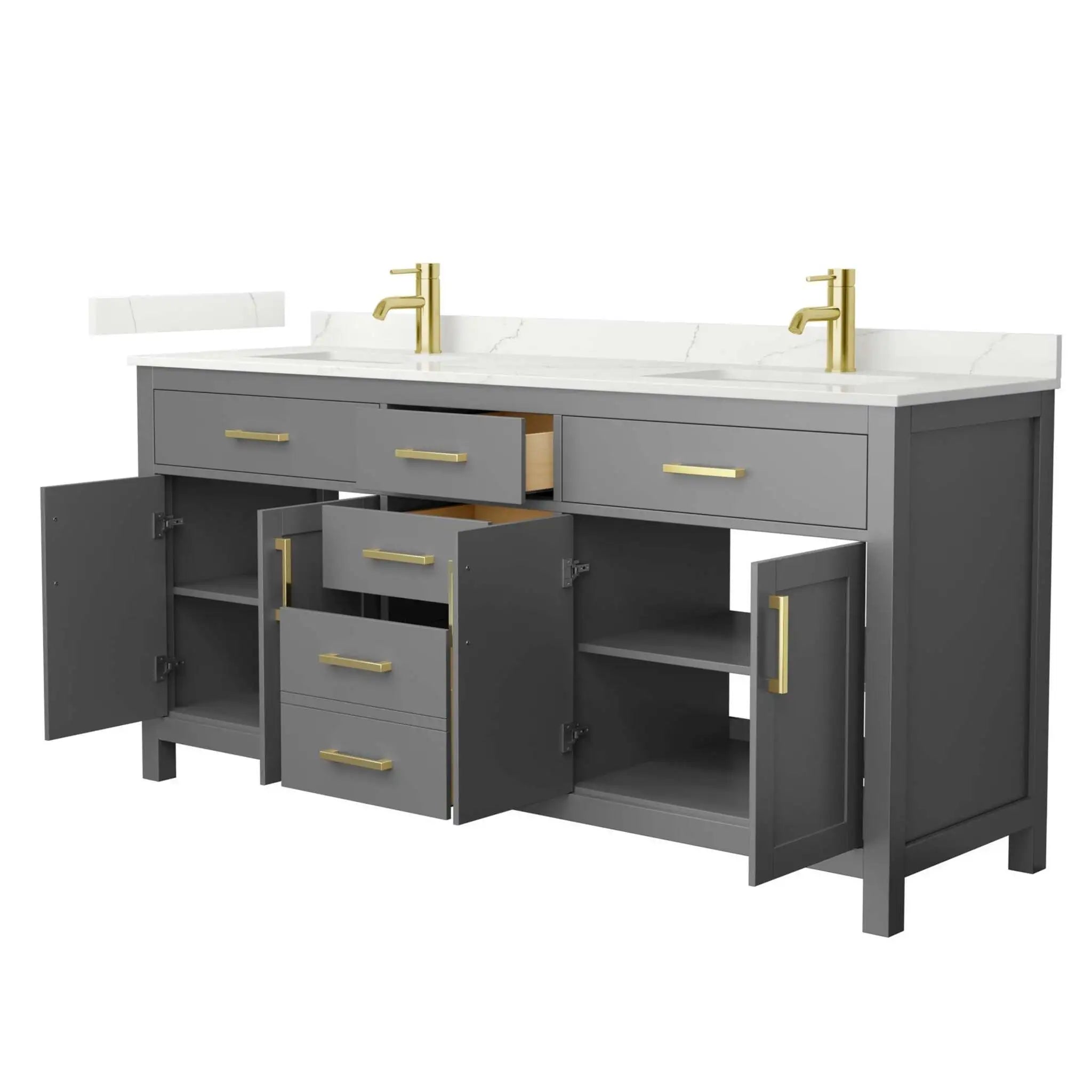 72" Beckett Double Bathroom Vanity in Dark Gray with Brushed Gold Trim by Wyndham