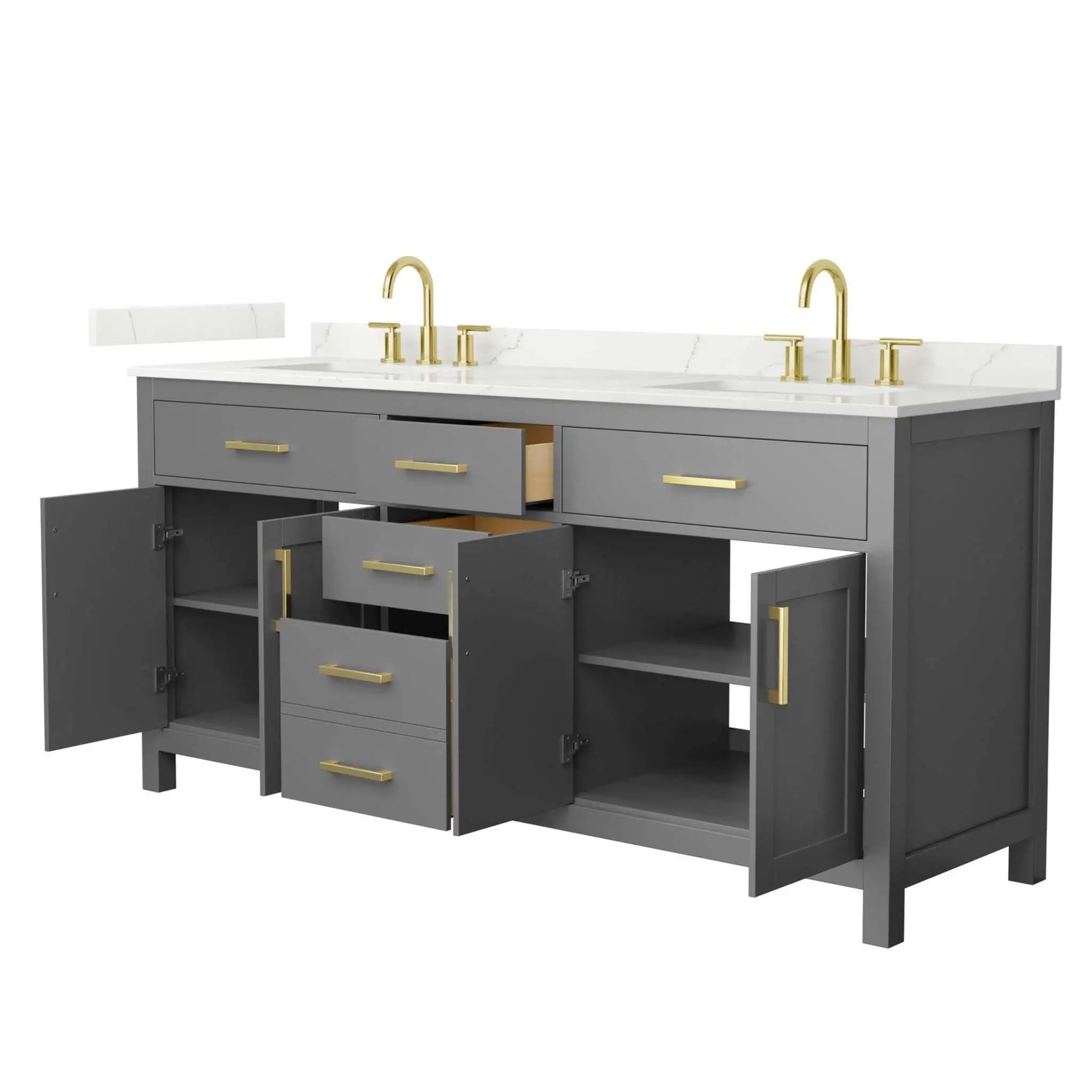 72" Beckett Double Bathroom Vanity in Dark Gray with Brushed Gold Trim by Wyndham