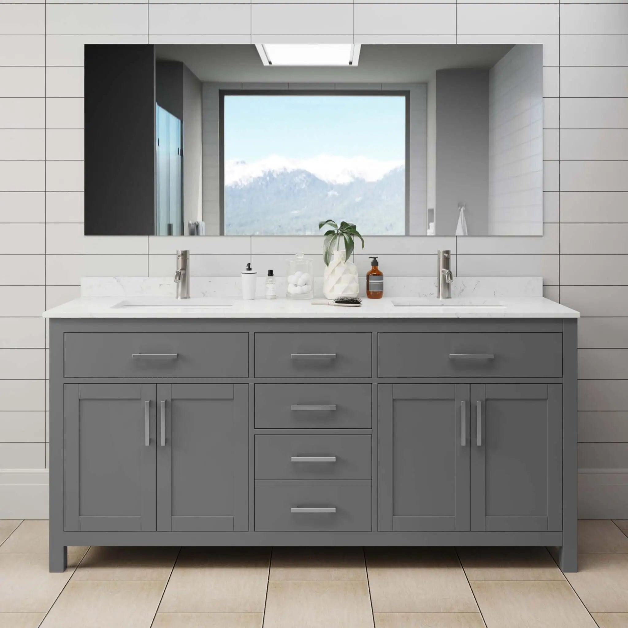72" Beckett Double Bathroom Vanity in Dark Gray with Brushed Nickel Trim by Wyndham