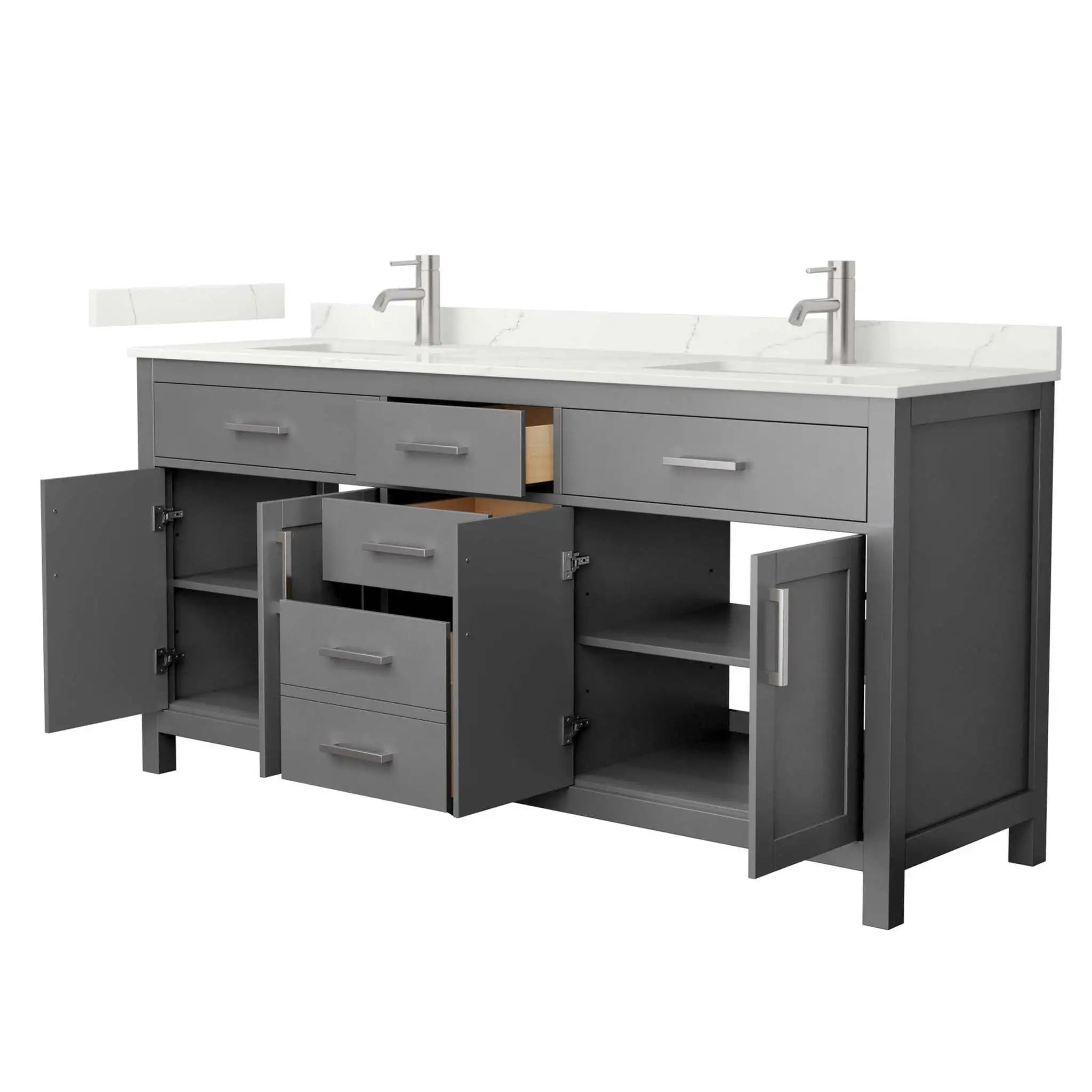 72" Beckett Double Bathroom Vanity in Dark Gray with Brushed Nickel Trim by Wyndham