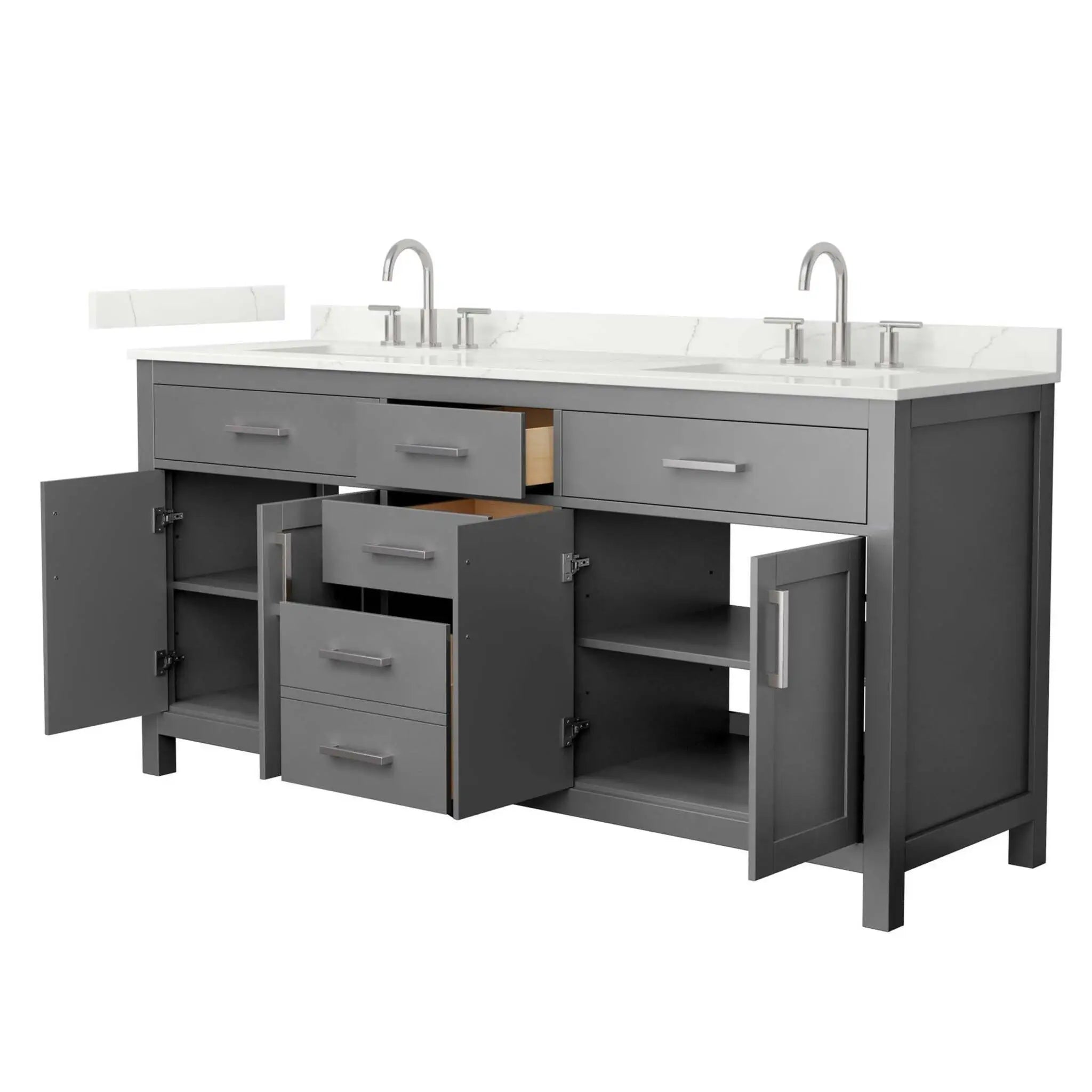 72" Beckett Double Bathroom Vanity in Dark Gray with Brushed Nickel Trim by Wyndham