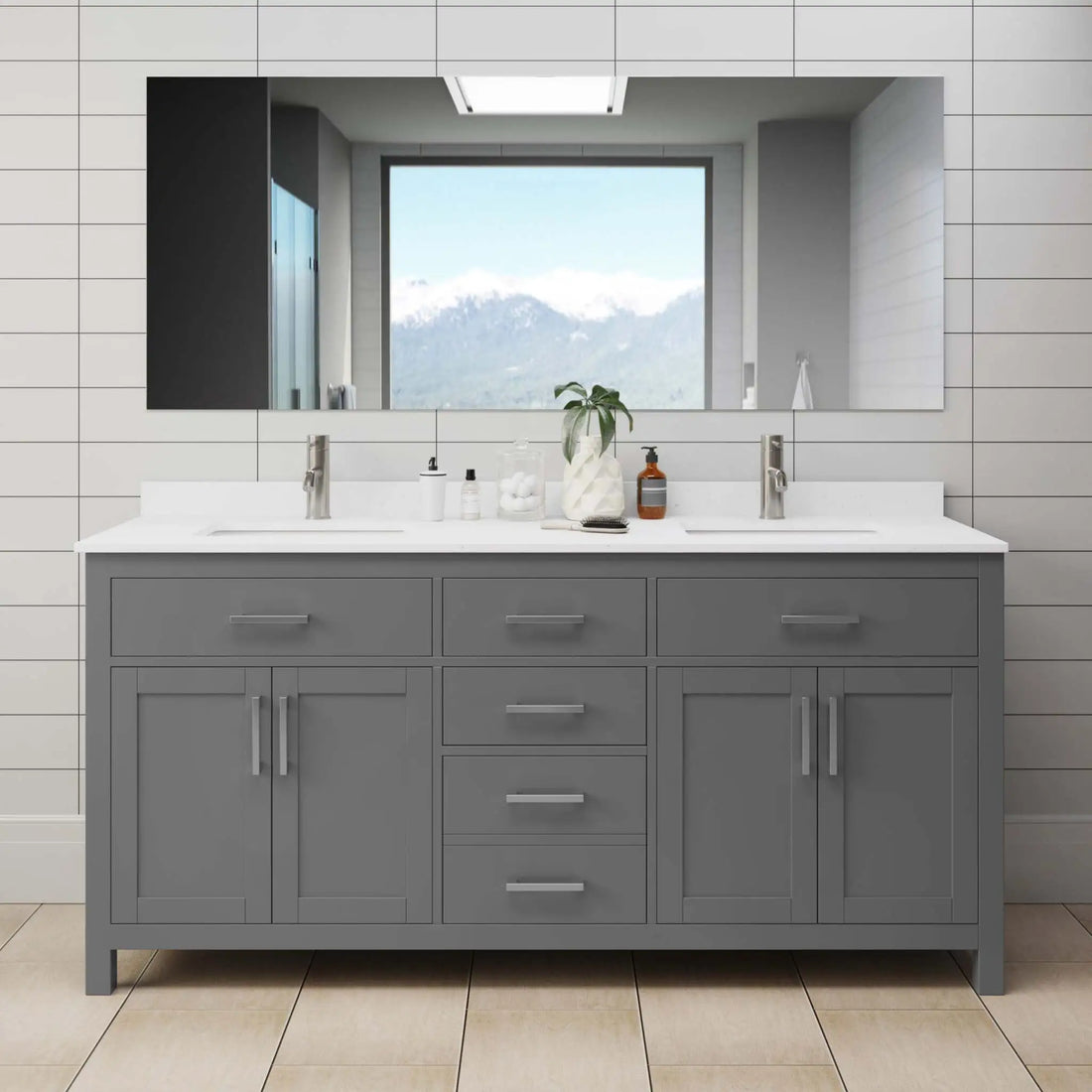 72" Beckett Double Bathroom Vanity in Dark Gray with Brushed Nickel Trim by Wyndham