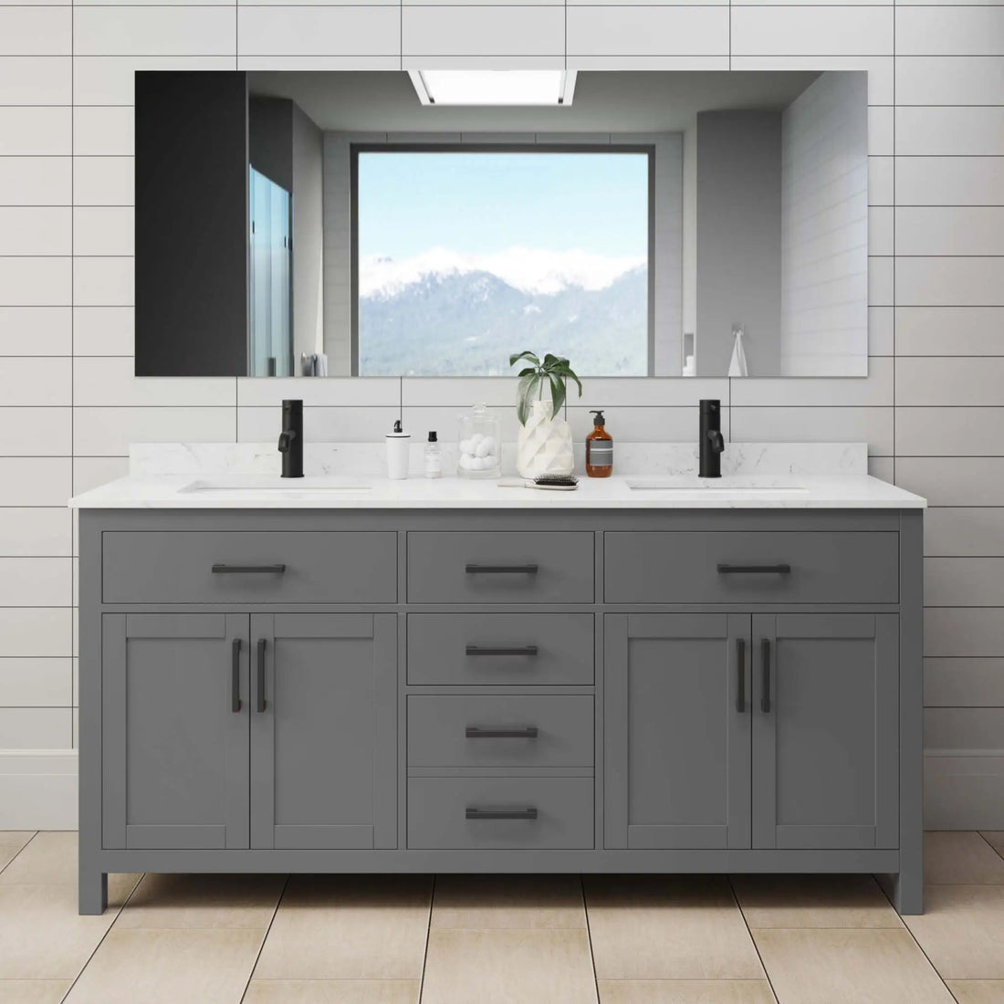 72" Beckett Double Bathroom Vanity in Dark Gray with Matte Black Trim by Wyndham
