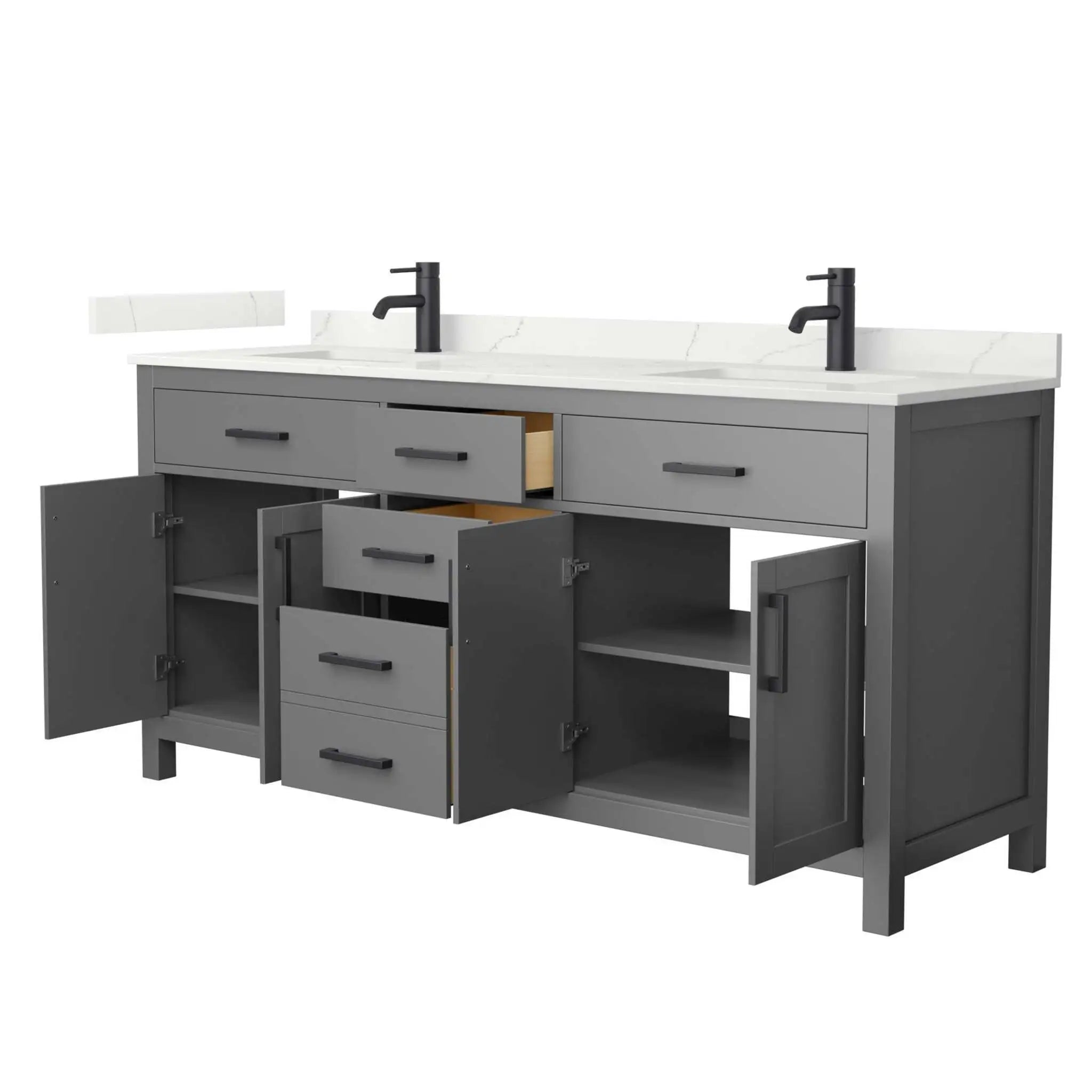 72" Beckett Double Bathroom Vanity in Dark Gray with Matte Black Trim by Wyndham